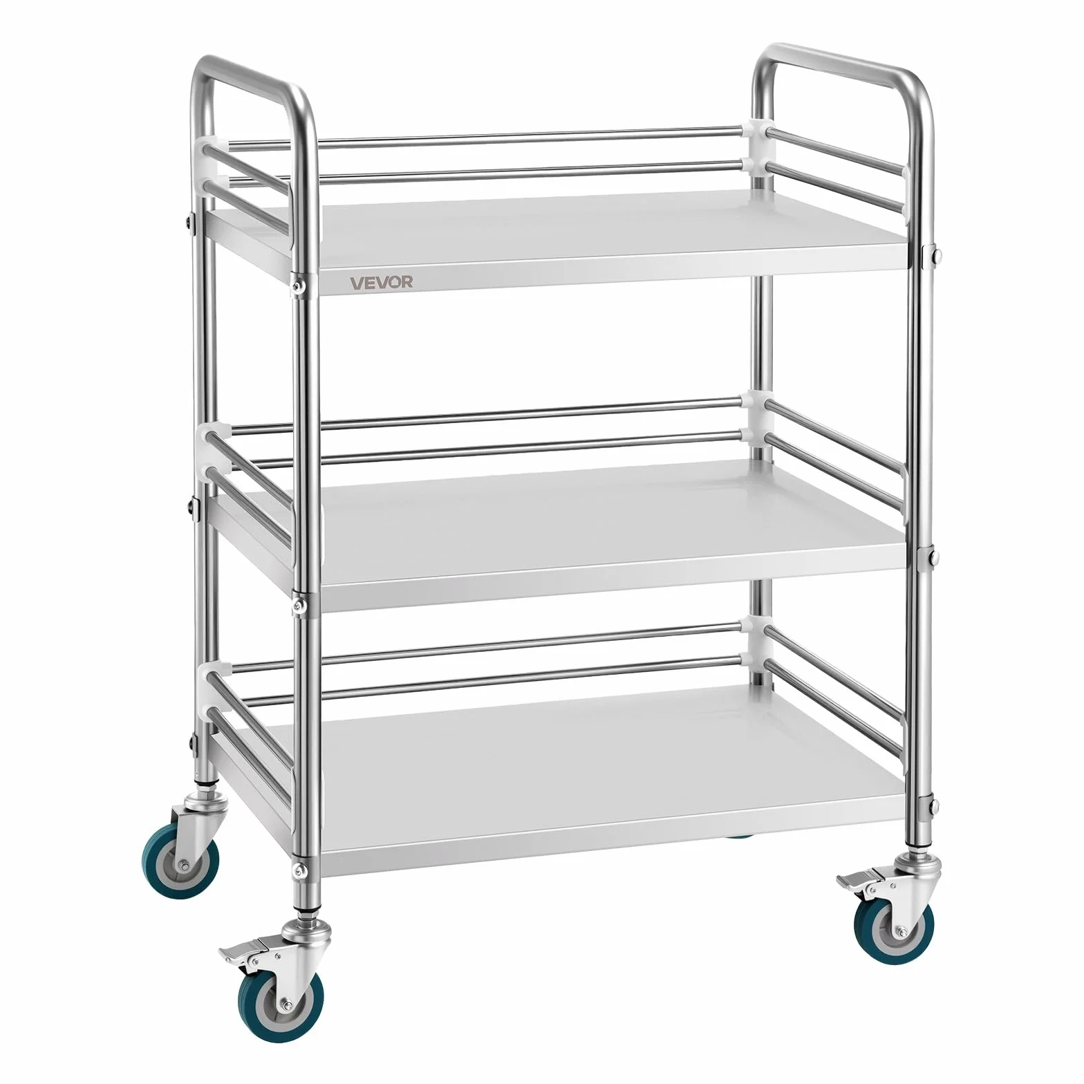 VEVOR Carrello da Laboratorio in Acciaio Inox a 3 Livelli con Ruote Bloccabili, Carrello per Servizio Medico, Vassoio per Clinica, Vassoio di Stoccaggio Mobile per Impieghi Gravosi per Ospedale