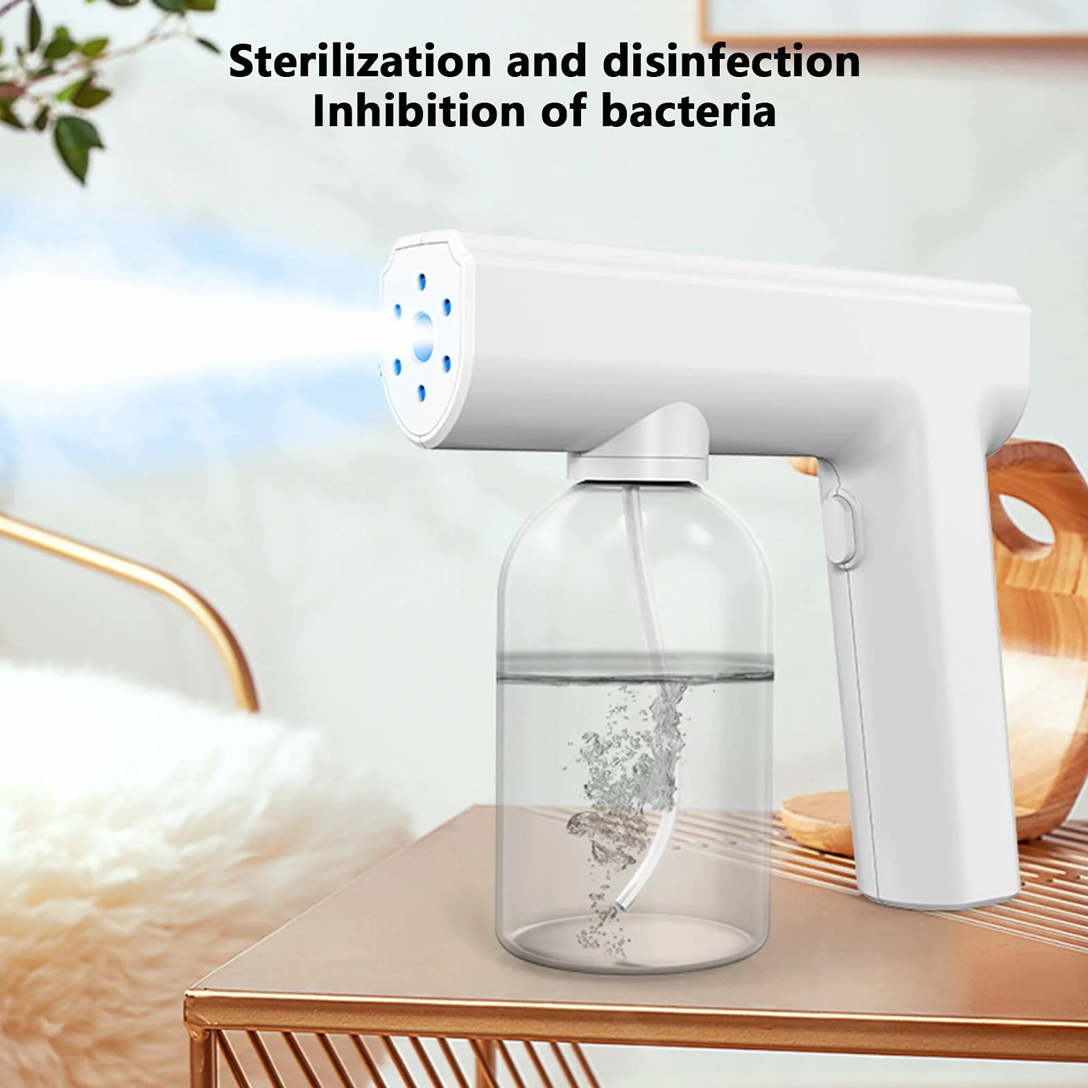 Nano atomizzazione disinfettante pistola a spruzzo, senza fili luce blu sterilizzazione vapore macchina nebbia (bianco)