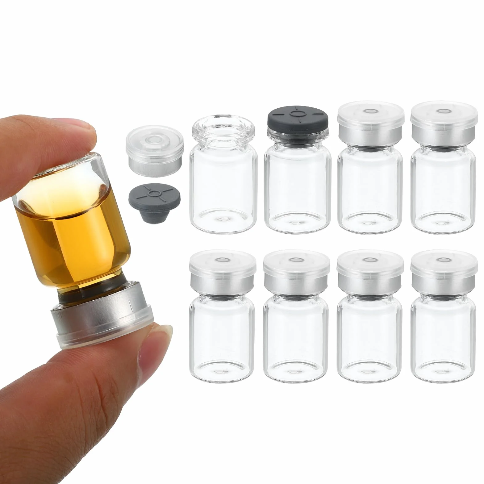 PATIKIL 5ml Fiale Esemplare, 8pz Fiale Vuote Laboratorio con Tappo Gomma Butilica Tappi Superiori Crimpare Fiala Vetro Borosilicato, Trasparente