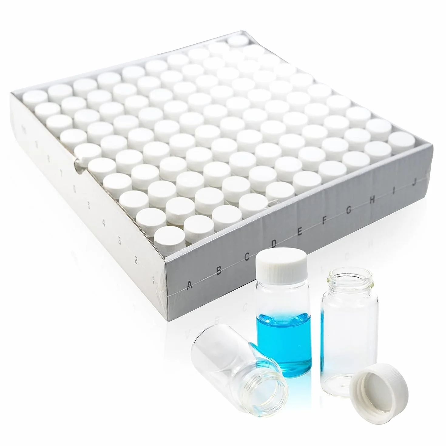 Fiale a Scintillazione da 20 ml in Vetro Borosilicato, Tappo a Vite Bianco 22-400, Rivestimento in Alluminio Argentato, 100 Pezzi