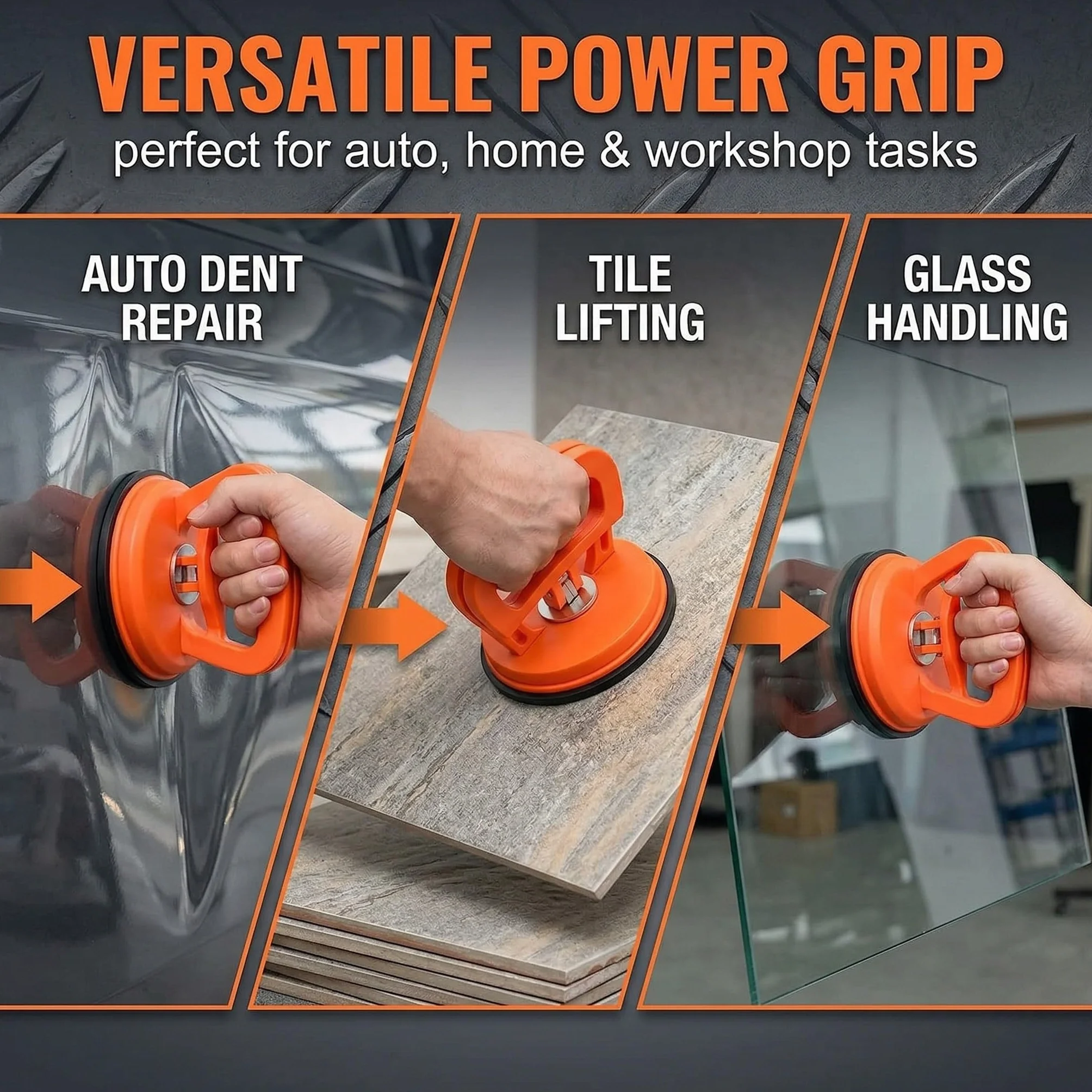 Set di 2 Ventose per Carrozzeria Arancioni, Estrattore Ammaccature Auto Professionale, Sollevatore per Vetro, Piastrelle e Schermi Smartphone, Kit di Riparazione Fai-da-Te ad Alta Tenuta