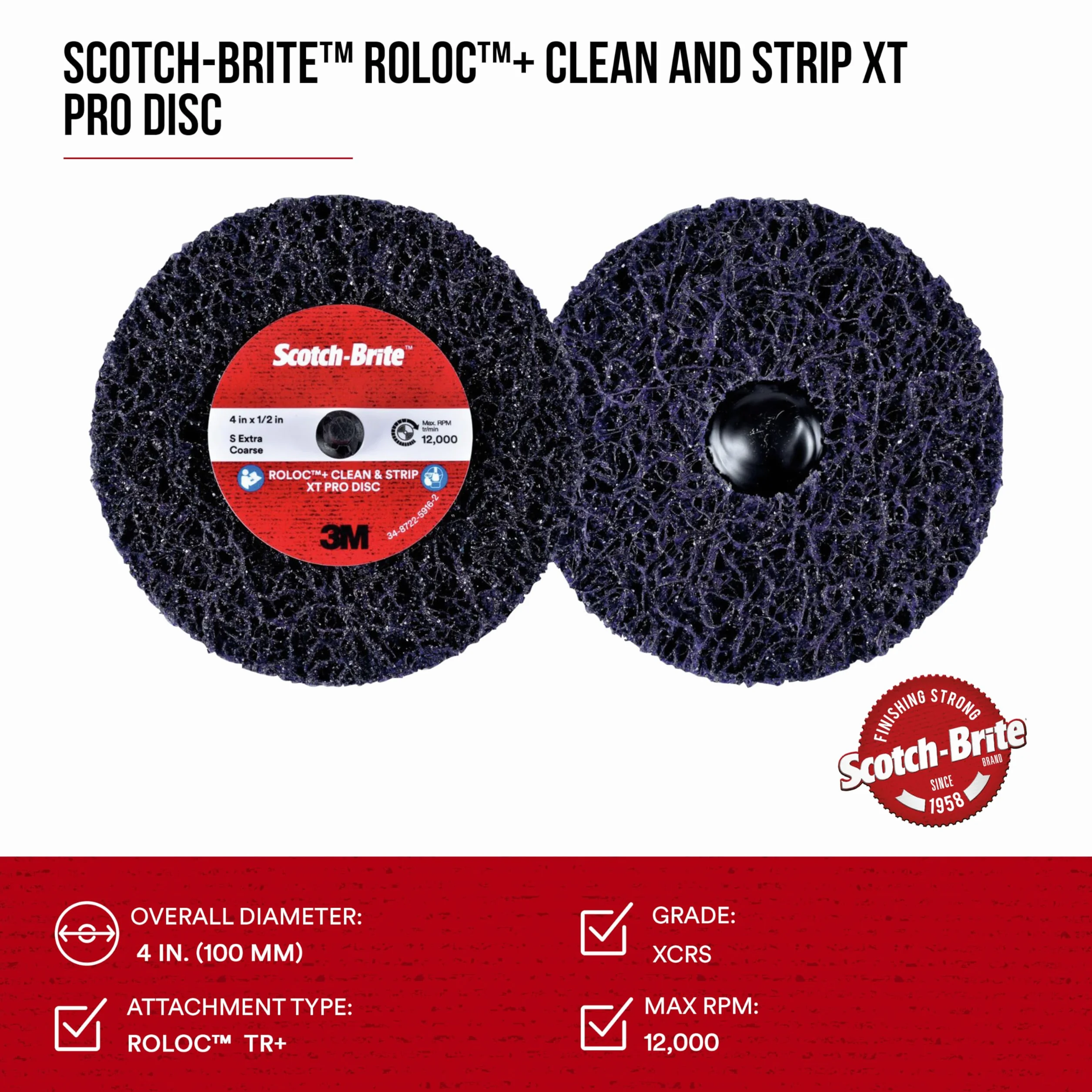 scotch-brite ™ Roloc + Clean and strip XT Pro Disc, TR +, 4 in x 1/2 in, S xcs, confezione singola
