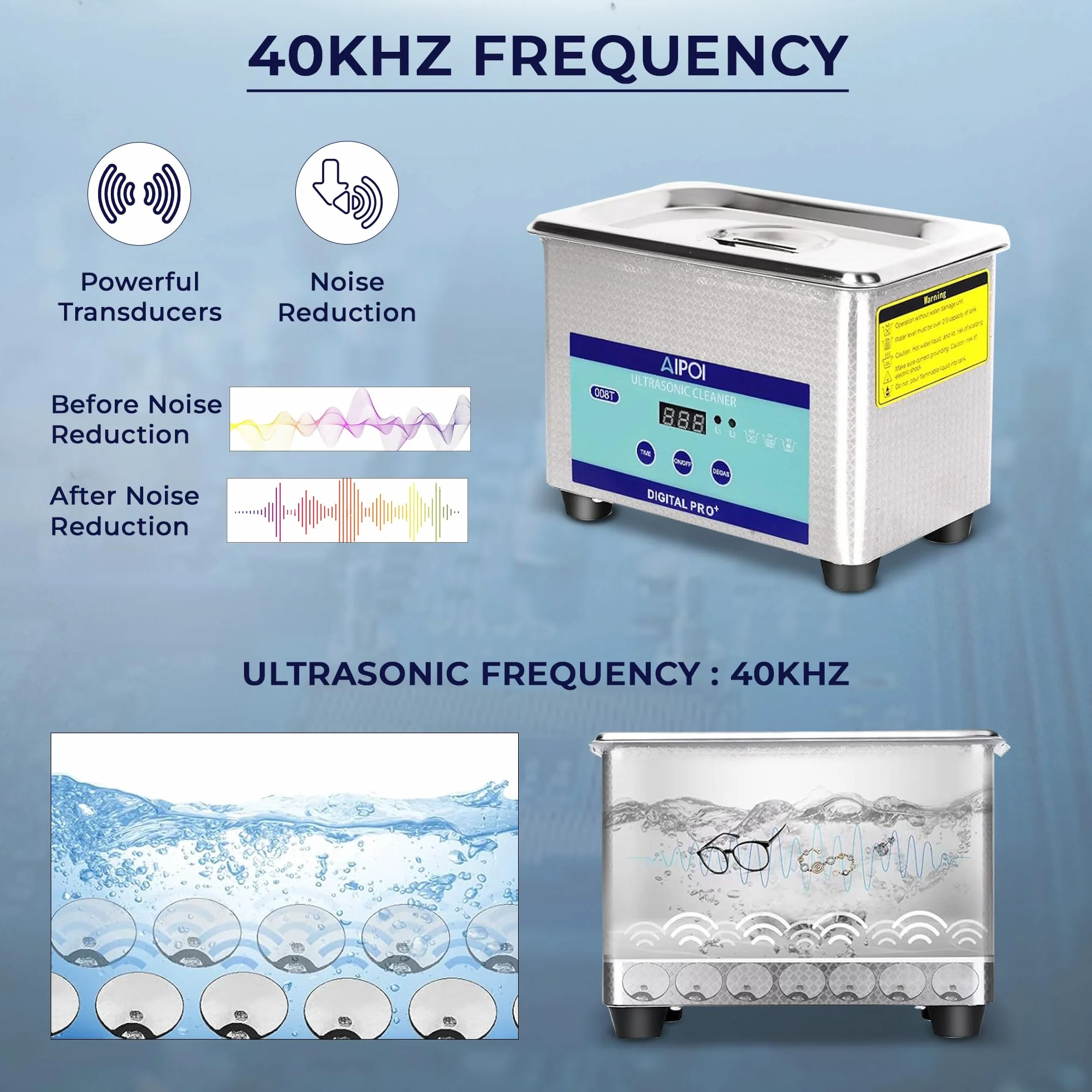 Pulitore Ultrasuoni 0.8L Professionale Pulitore Ad Ultrasuoni con Timer da 30 Minuti, 40 KHz Bagno ad Ultrasuoni per gioielli, argento, occhiali, catena orologio, dentiera, parti, parti