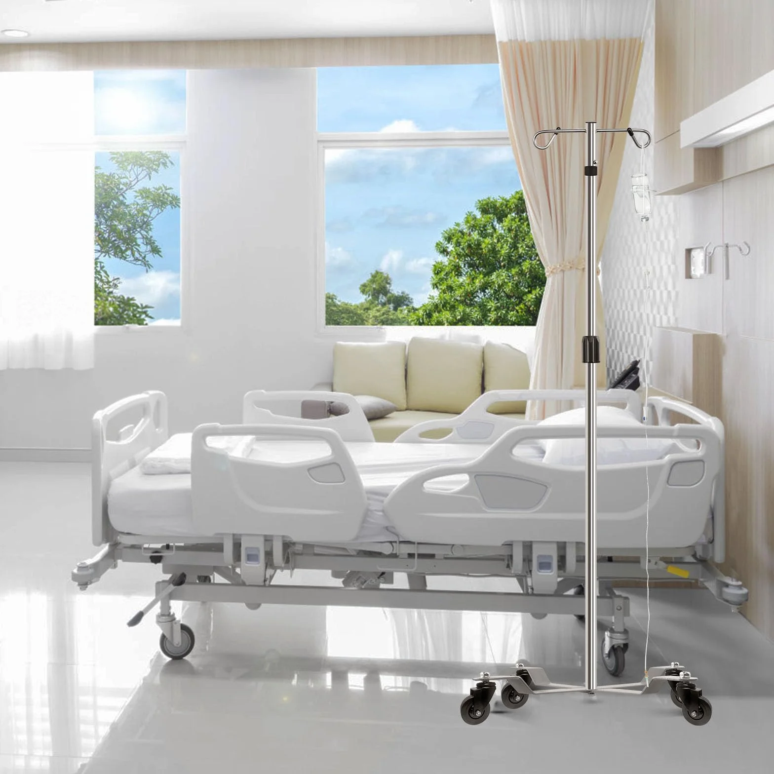 2 Pezzi Aste Portaflebo, Aste Mediche Portaflebo,Asta Per Flebo,Asta Flebo, con 2 Ganci in Acciaio 4 Ruote, 304 Acciaio Inossidabile