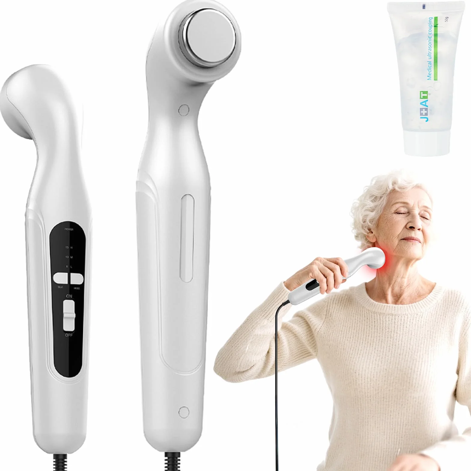 Dispositivo portatile ad ultrasuoni per la terapia del dolore e l'artrosi - Dispositivo a onde sonore con adattatore e gel di accoppiamento, massaggiatore ad ultrasuoni per la casa con controllo della