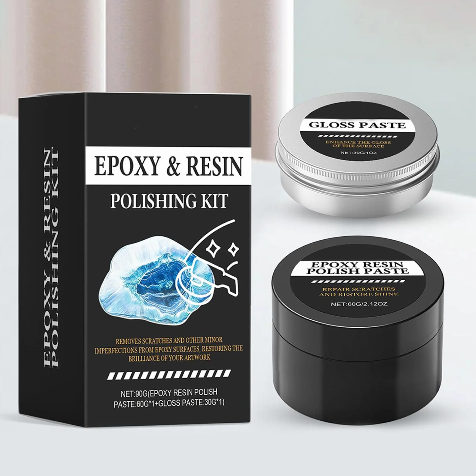 Kit Per Lucidatura Resina - Crema Restauro Lucentezza | Composto Lucidante Per Resina Epossidica - per Principianti Professionisti Casa Progetti Artistici Decorazioni Tavolo Modelli