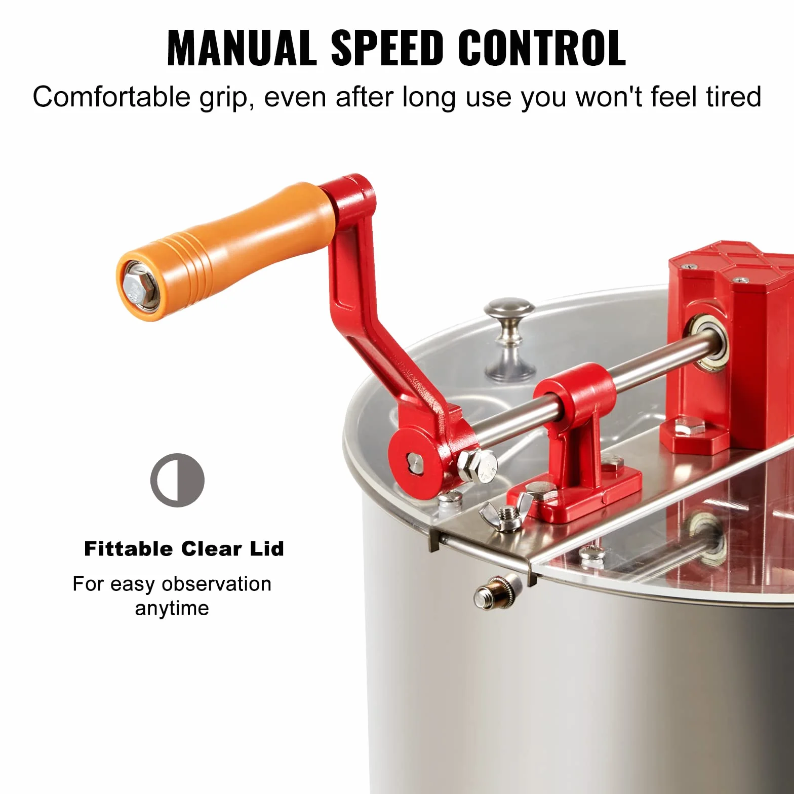 VEVOR Estrattore di Miele Manuale in Acciaio Inox Capienza Flessibile 2/4 Favi 3 Favi 4/8 Favi per Apicoltura, Smielatore Centrifuga di Miele con Coperchio Trasparente Altezza Regolabile tra 100-108cm