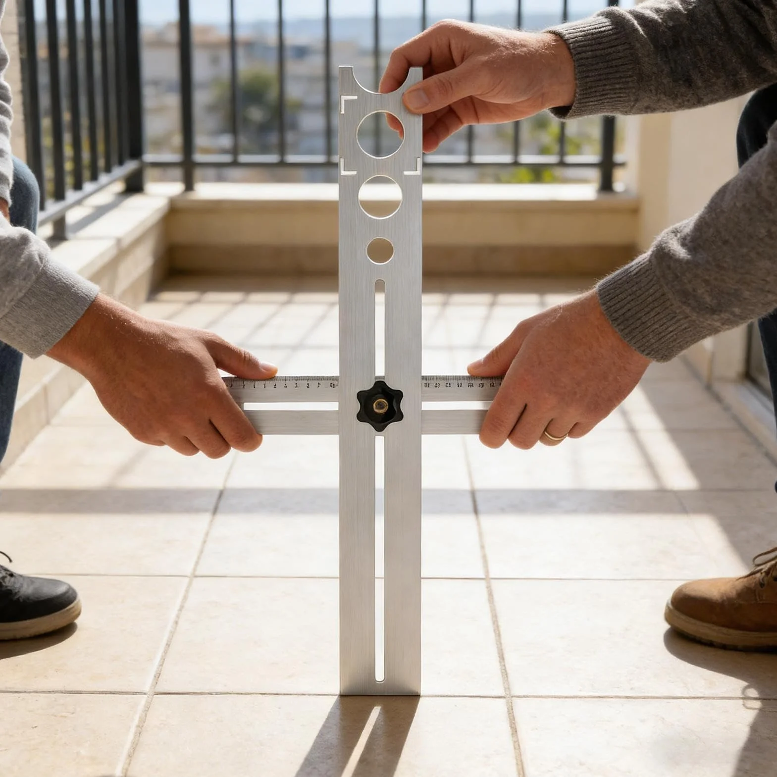 Localizzatore di fori per piastrelle di ceramica, in acciaio, universale, regolabile, righello per legno, vetro, pavimenti in ceramica, marmo