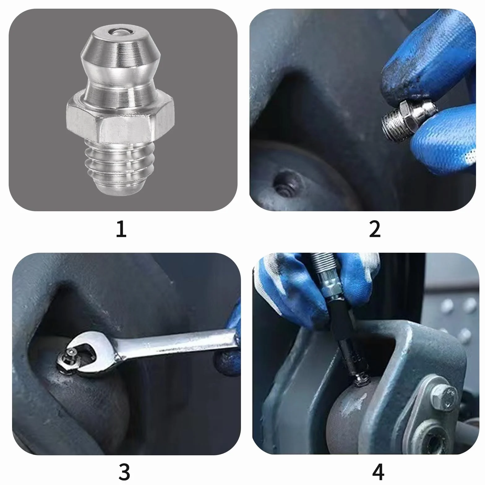 10 x lubrificatore diritto in acciaio inossidabile 304, lubrificante M6, lubrificatore a vite, accessori pistola a grasso, testa di lubrificatore destro per auto moto, M6 x 1 mm (argento)