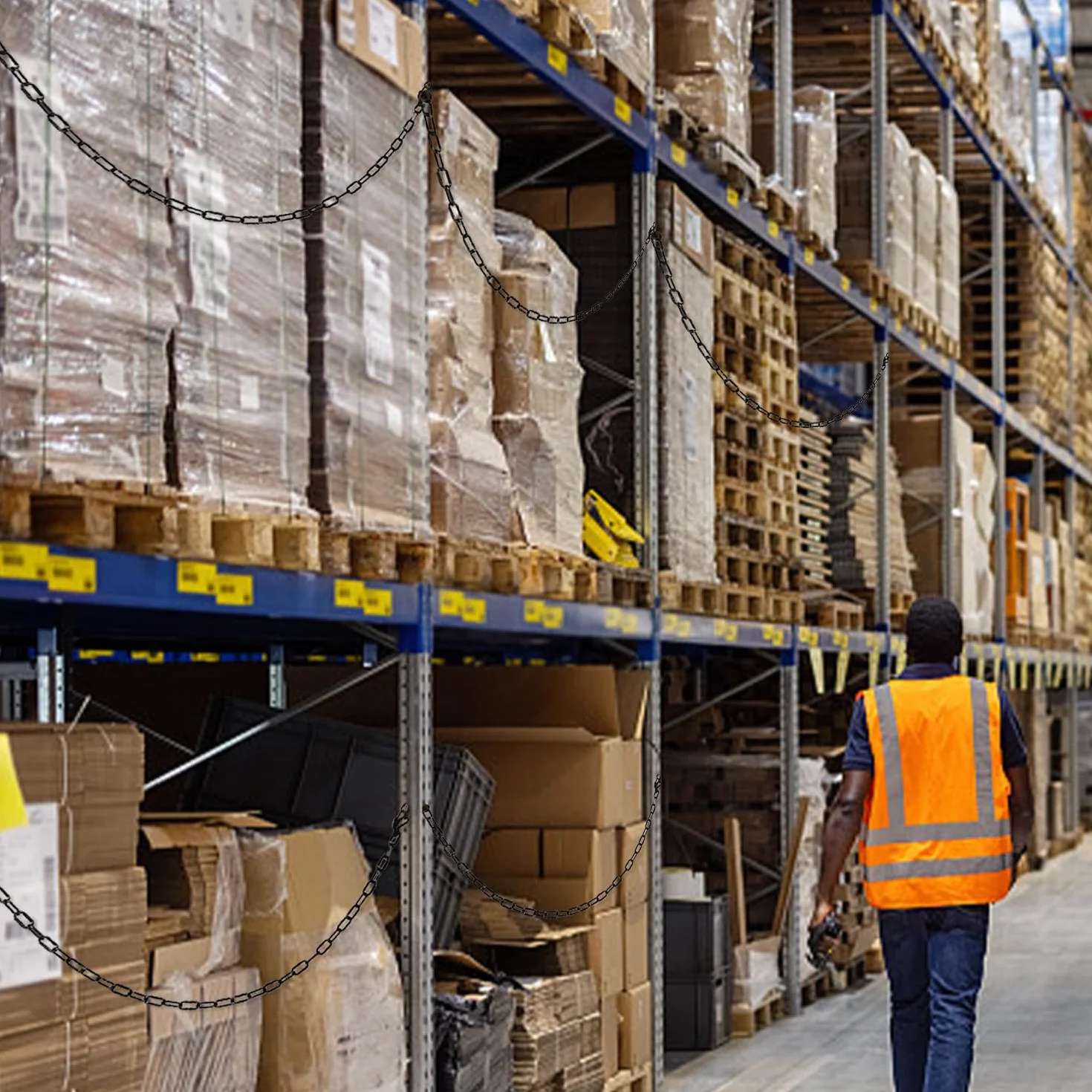 1.5 Metri Catena di Plastica Nera, 6mm Barriera a Catena per Parcheggio, Barriera di Sicurezza in Plastica con 5 Ganci, per Avviso di Sicurezza Parcheggio, Controllo Della Folla, Traffico, Coda