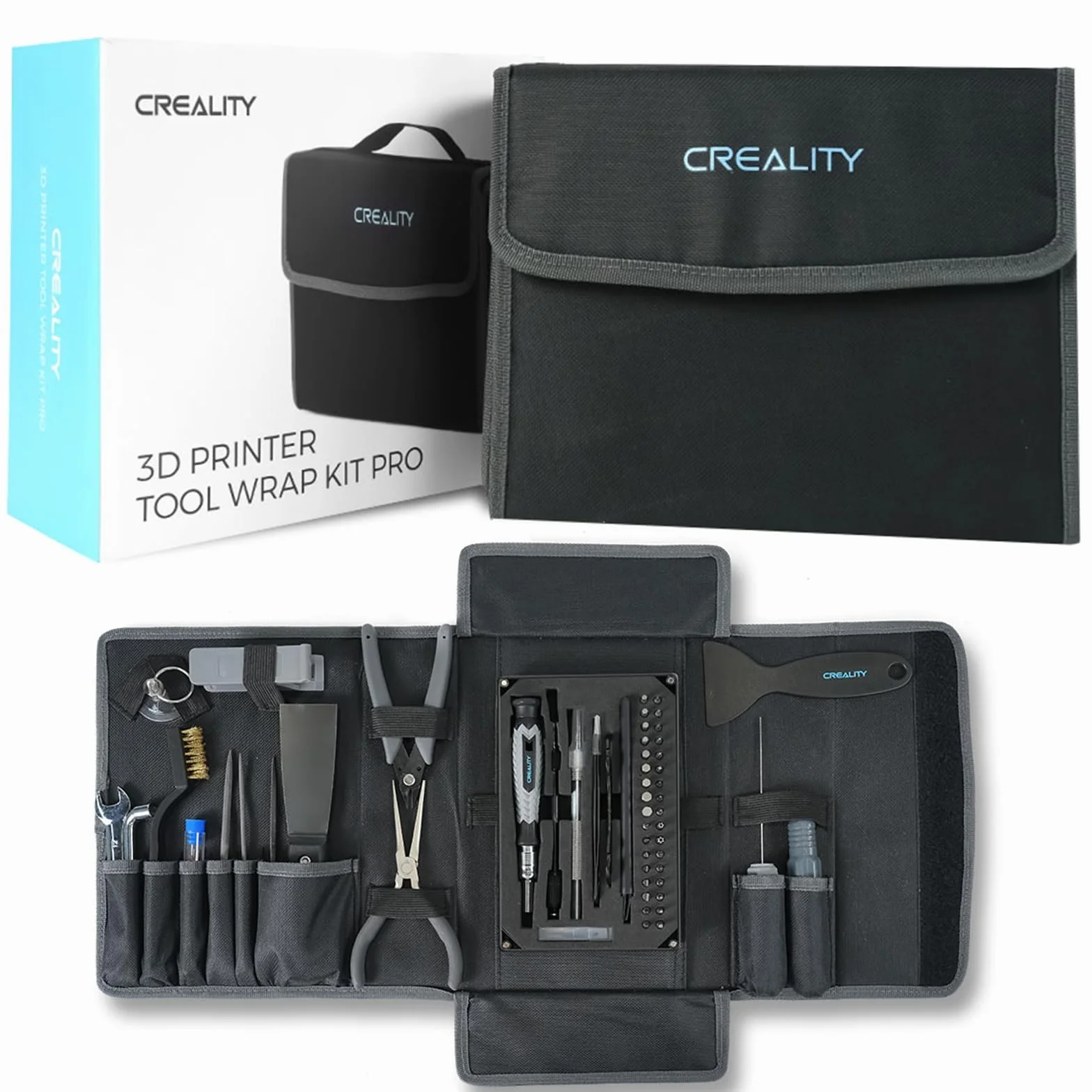 Creality Toolkit per stampante 3D, set di 74 strumenti per stampante 3D, kit per avvolgere/montare/rimuovere/tagliare il filamento, accessori per stampante 3D per tutti i printer FDM, set di pulizia e