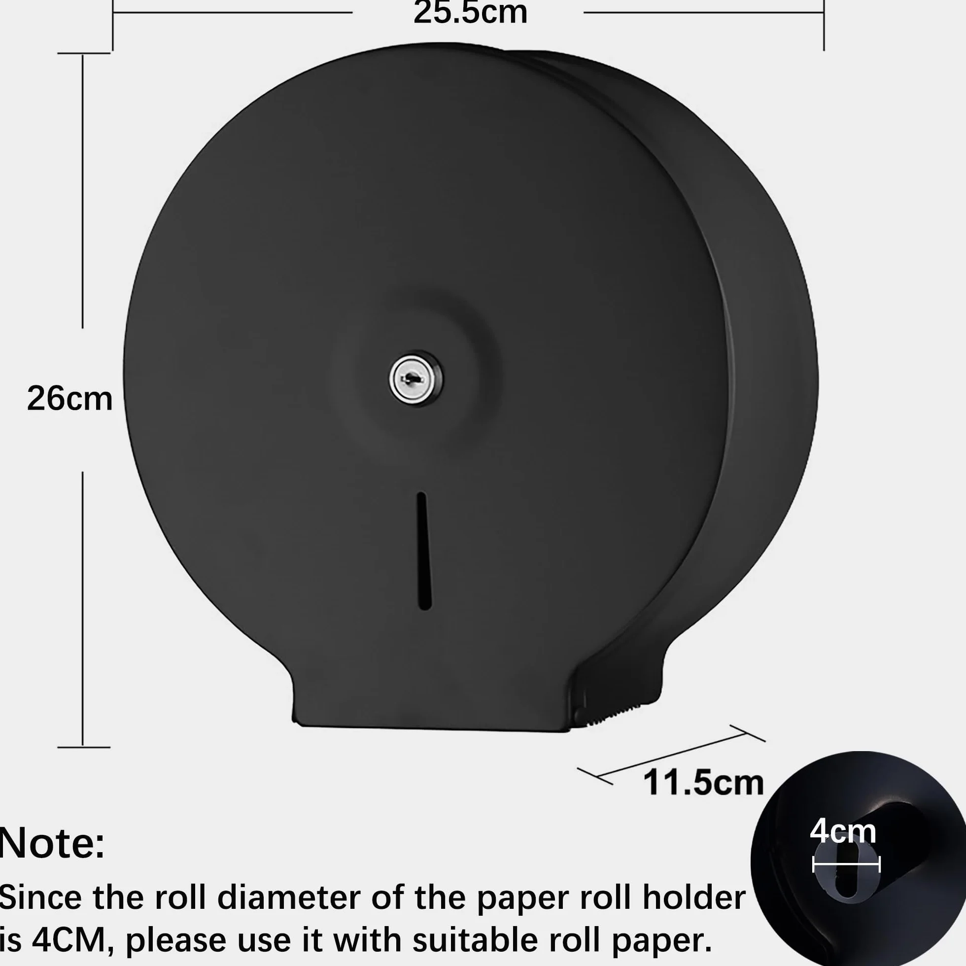 NICEME Dispenser di asciugamani di carta, commerciale, blocco, mandrino 40mm, diametro 255mm, Nero