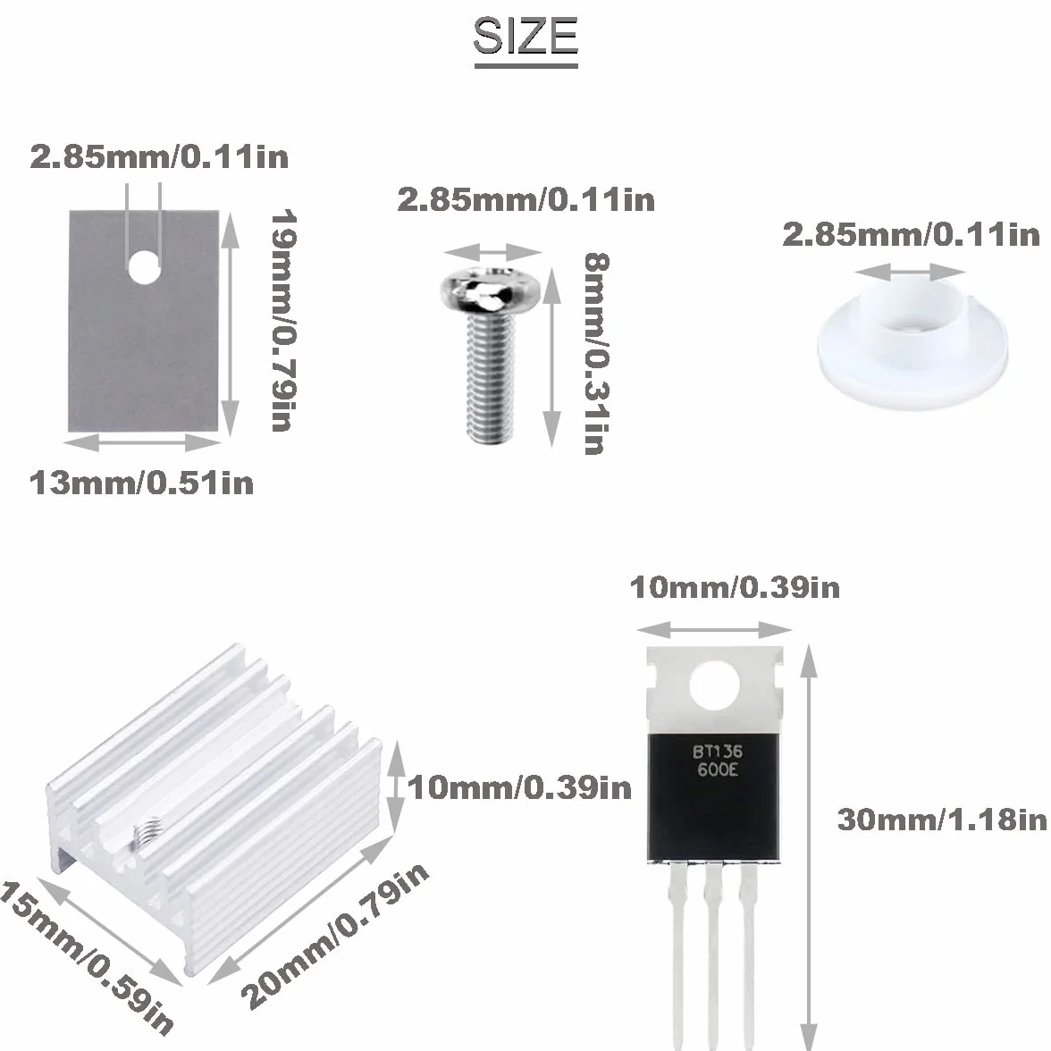 20 pz BT136-600E Triac Thyristor, Gate Trigger 4A/600V TO-220AB-Sostituisce BT136 BT136-600 BT136-600D con Dissipatore Rondella Vite Gomma Silicone Cacciavite