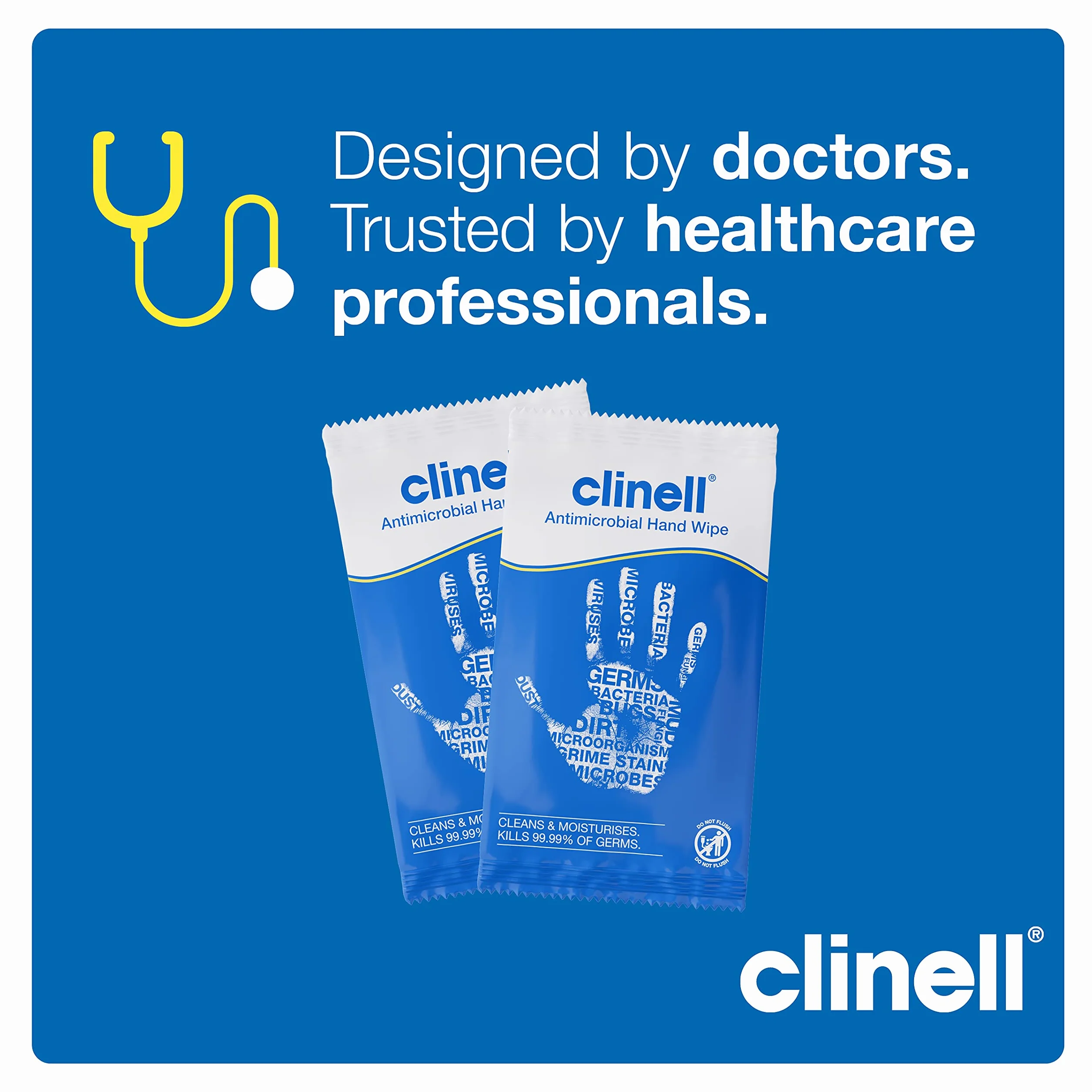 Clinell CAHW100 Salvietta antimicrobico, 100 pezzi, dermatologicamente testato