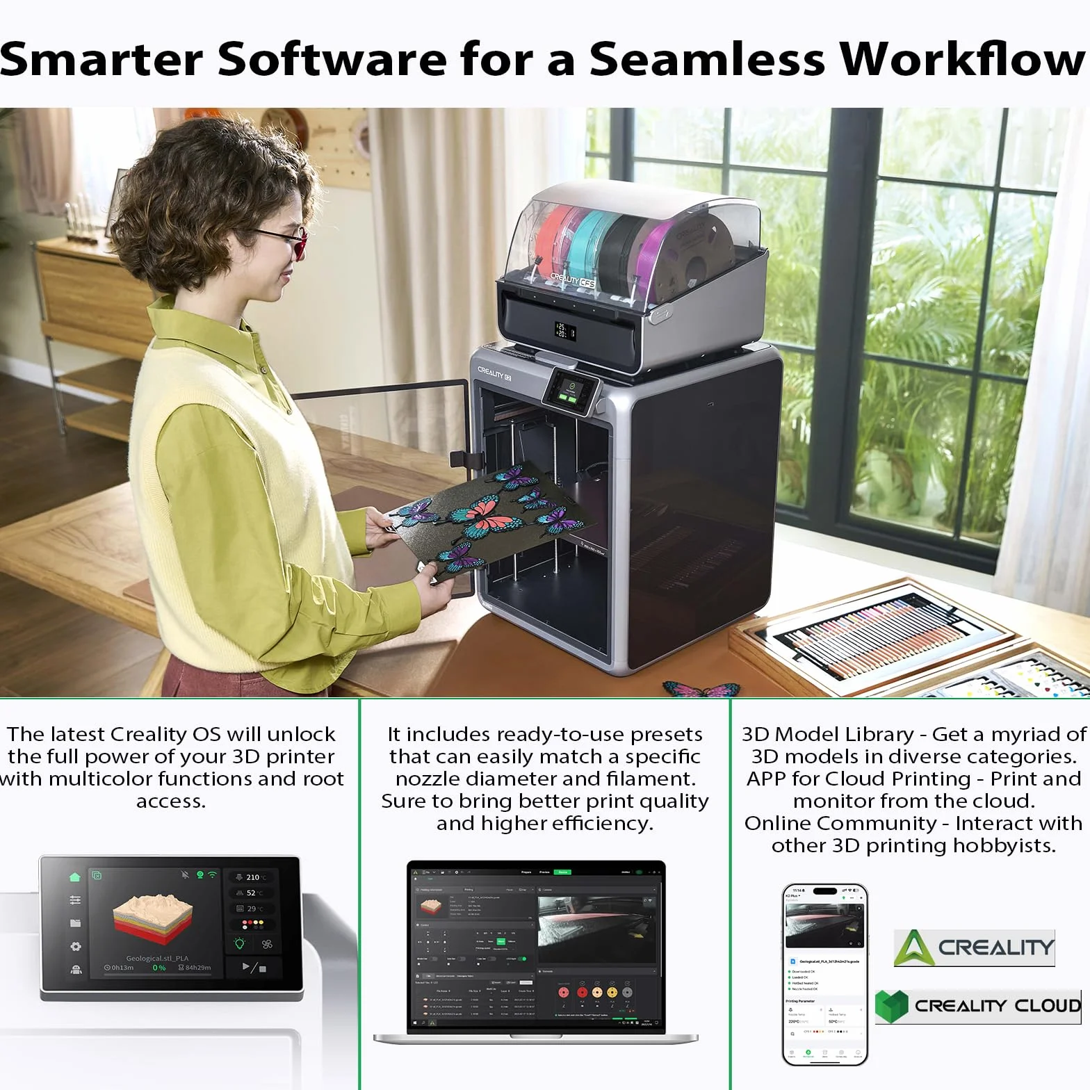 Creality K2 Pro Combo Stampante 3D con sistema di filamento CFS, stampa multicolore, livellamento automatico, ampio volume di stampa 300 × 300 × 300 mm, camera riscaldata attivamente, 600 mm/s