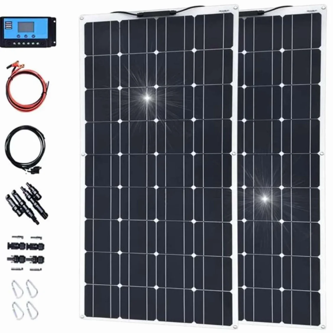 Kit Pannello Solare Fotovoltaico 400w 600w 800w 1200w, Pannello Solare Monocristallino Ad Alta Efficienza 12v-24v, Con Controller 40a Per Camper, Roulotte E Camper,2×300W