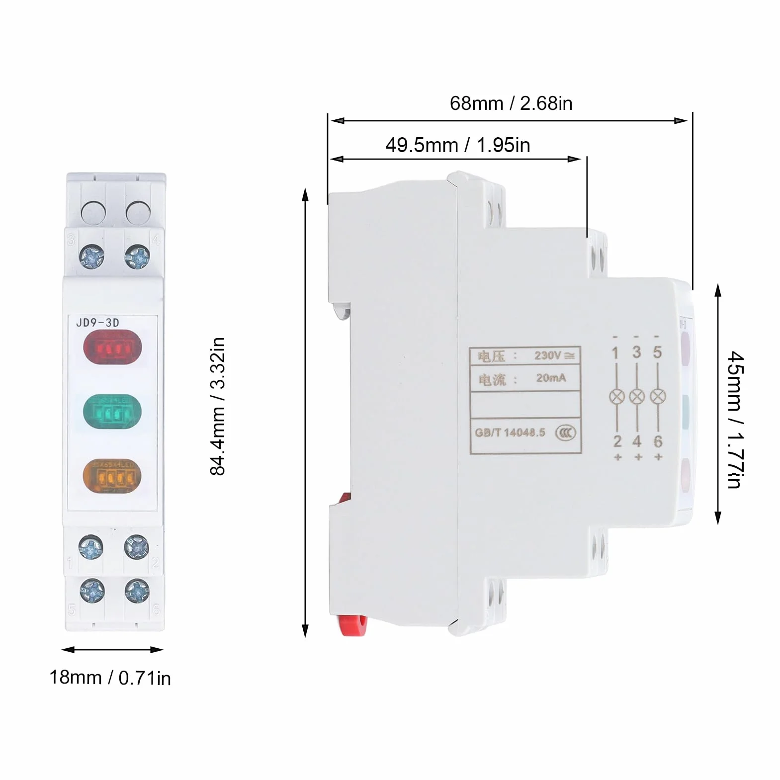 Lampada Spia LED 230V Rosso Giallo Verde per Guida DIN Segnalazione Stato