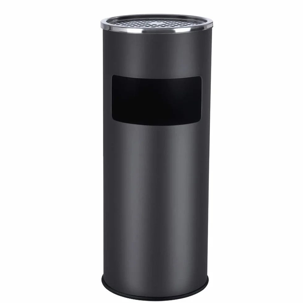 Songmics Pattumiera Portacenere con Secchio Interno Rimovibile, Cestino per Spazzatura in Acciaio, per Ufficio Hotel Giardino ed Esterni, 24.5 x 60.5 cm (Diam. x A), Nero, LTB17C