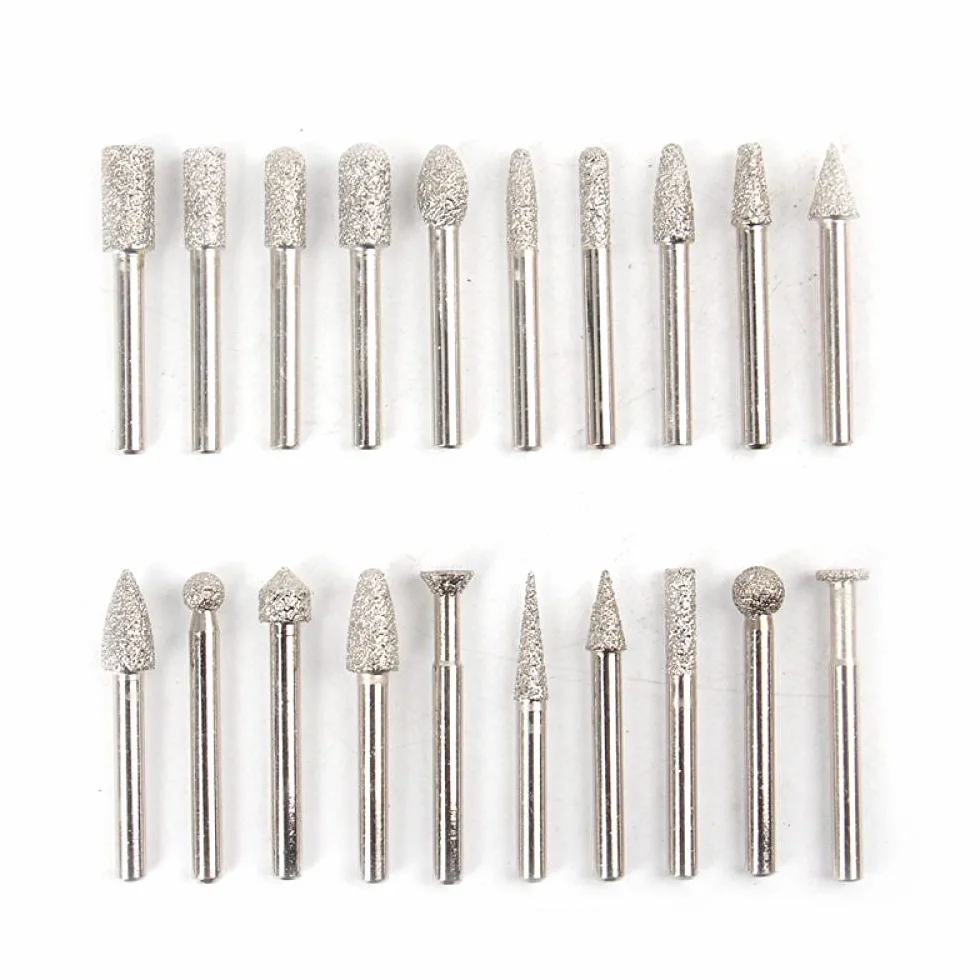 20pcs / set 6mm Shank Shank Vacuum Brazed Diamond Burr Greening Head Tool Rotary Tool for Stone Calcestruzzo intaglio in marmo granito