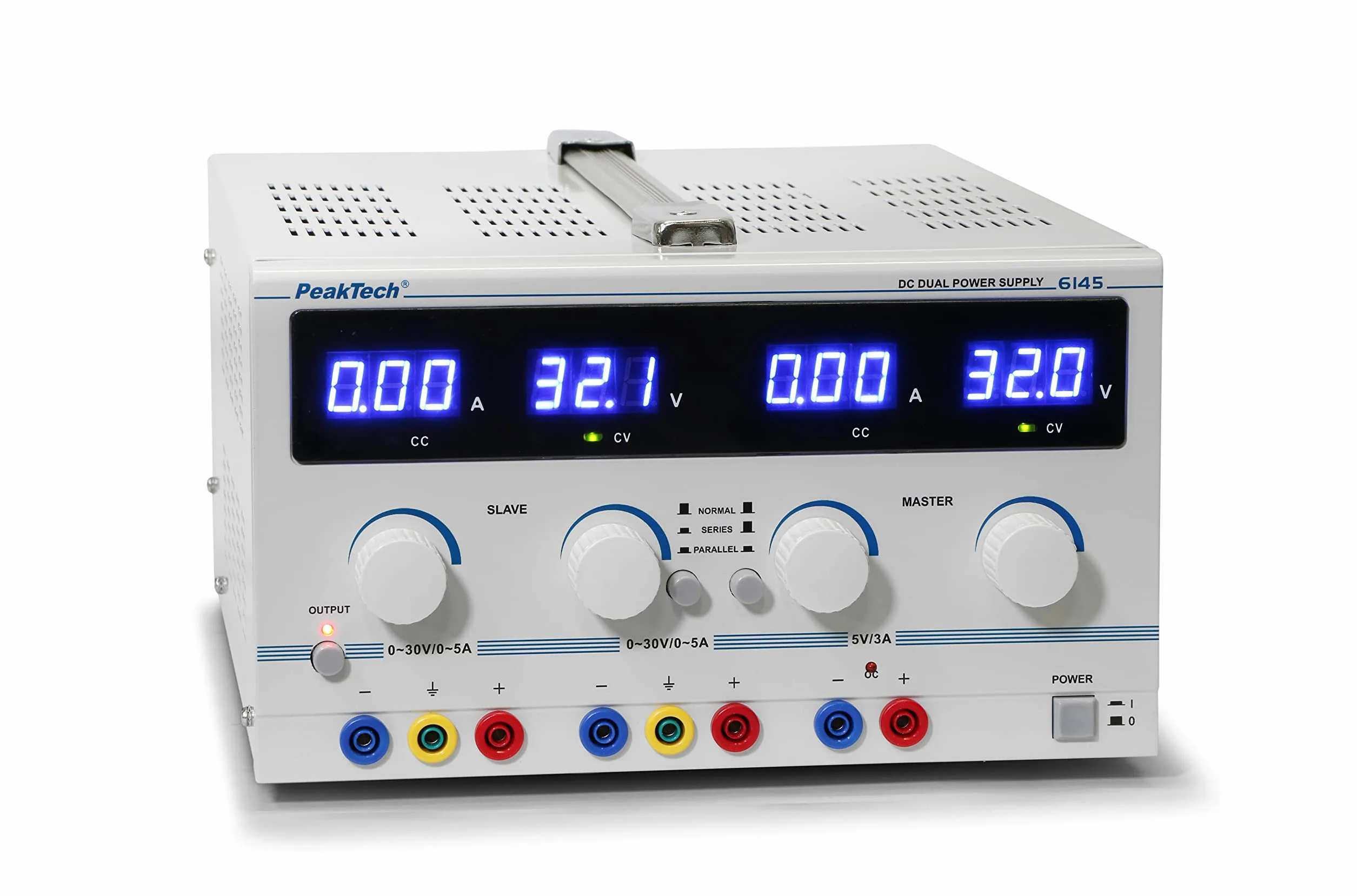 PeakTech P6120, Alimentatore da laboratorio stabilizzato 0-30V / 0-5A DC, Alimentatore professionale da laboratorio con trasformatore di sicurezza