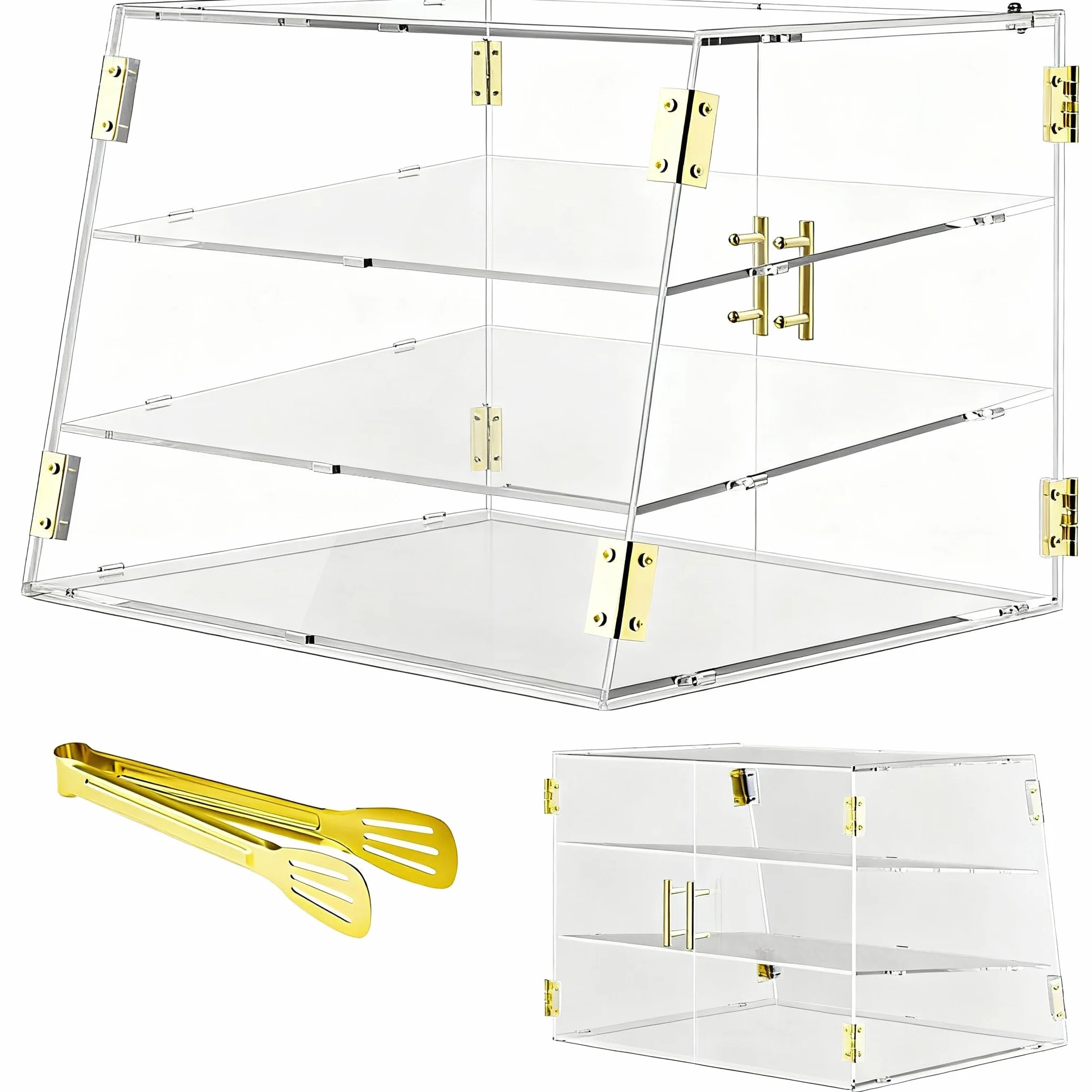 Barrina da forno commerciale a 3 scomparti con porta automatica elastica, 20,9" x 17" x 17" x 17" x 17" scatola per ciambelle, torte, bagel biscotti