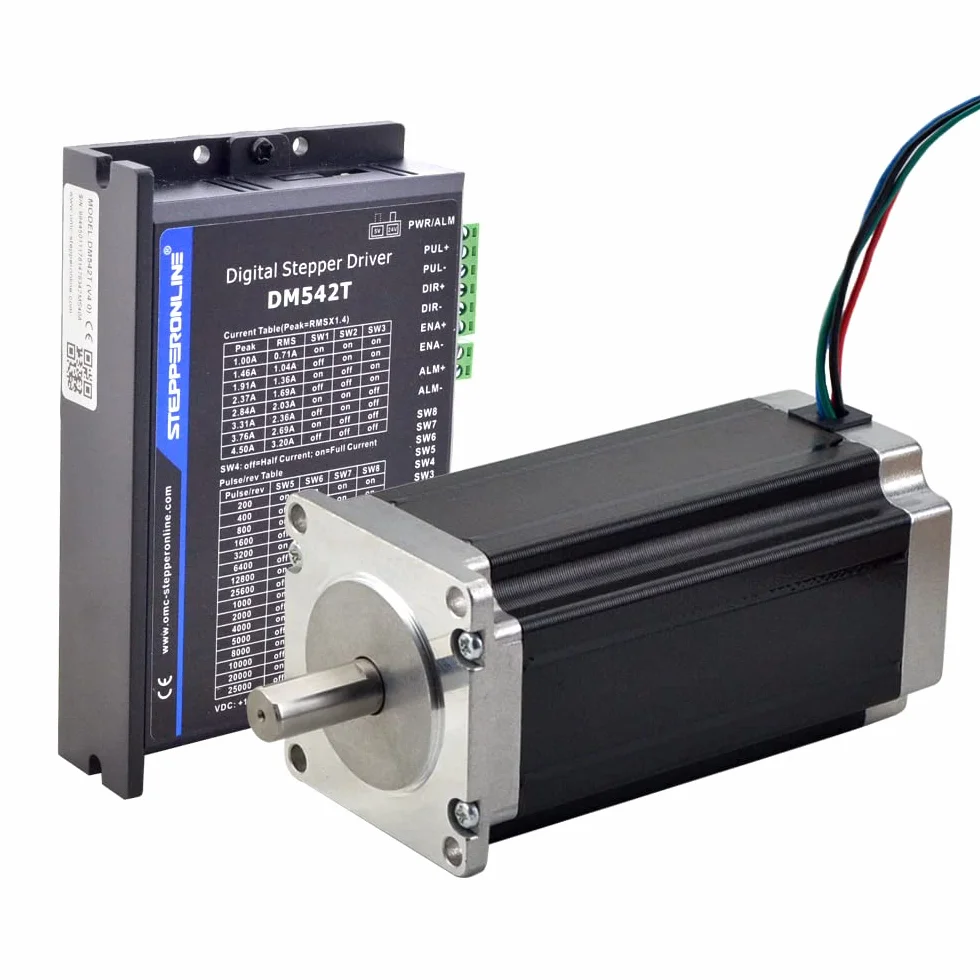 STEPPERONLINE 1 kit CNC con asse motore passo-passo 3,0Nm 4,2A 10mm Diametro dell'albero Nema 23 incluso driver DM542T 1.0-4.2A 20-50VDC per macchina per incisioni CNC, stampante 3D