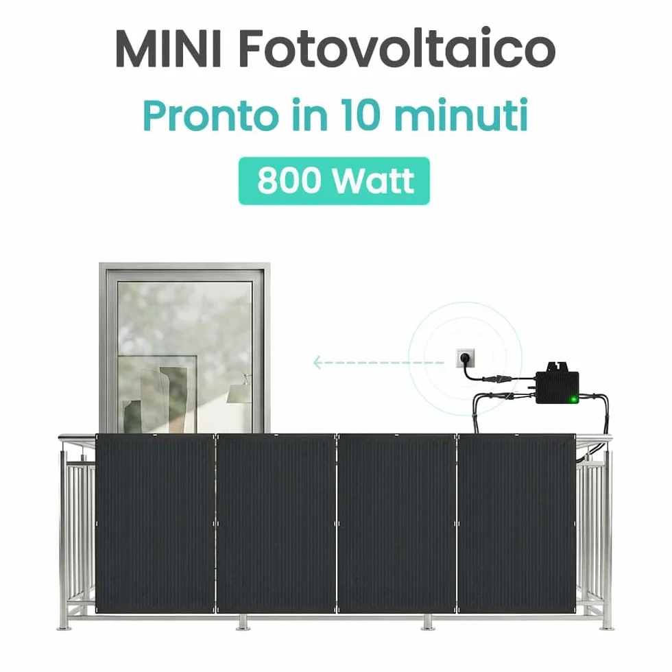 Kit Fotovoltaico Balcone 800W Pannelli Flessibili 200W x4 Inverter AE800S Monitoraggio WiFi