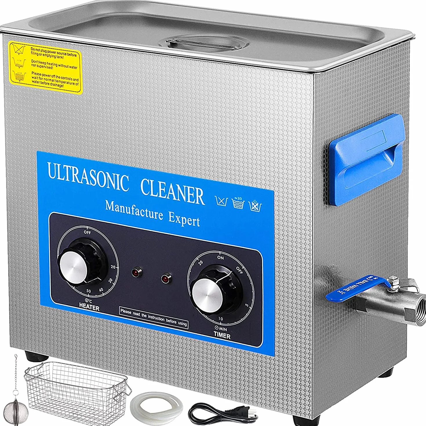 VEVOR Knob Control Ultrasonic - Pulitore ultrasonico ad ultrasuoni, 15 l, dispositivo di pulizia ad ultrasuoni con riscaldamento, pulitore a ultrasuoni ad ultrasuoni 220 V, pulitore digitale ad