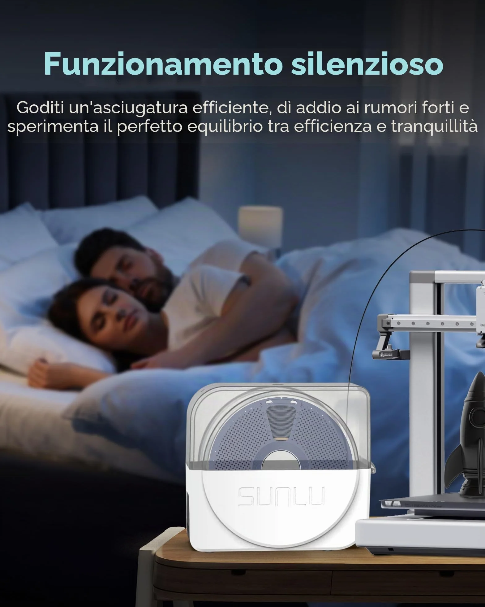 SUNLU 3D Filament Dryer S1 Plus, Essiccatore Filamento per PLA/PETG/TPU/ABS, 1,75mm/2,85mm/3,00mm Bianco