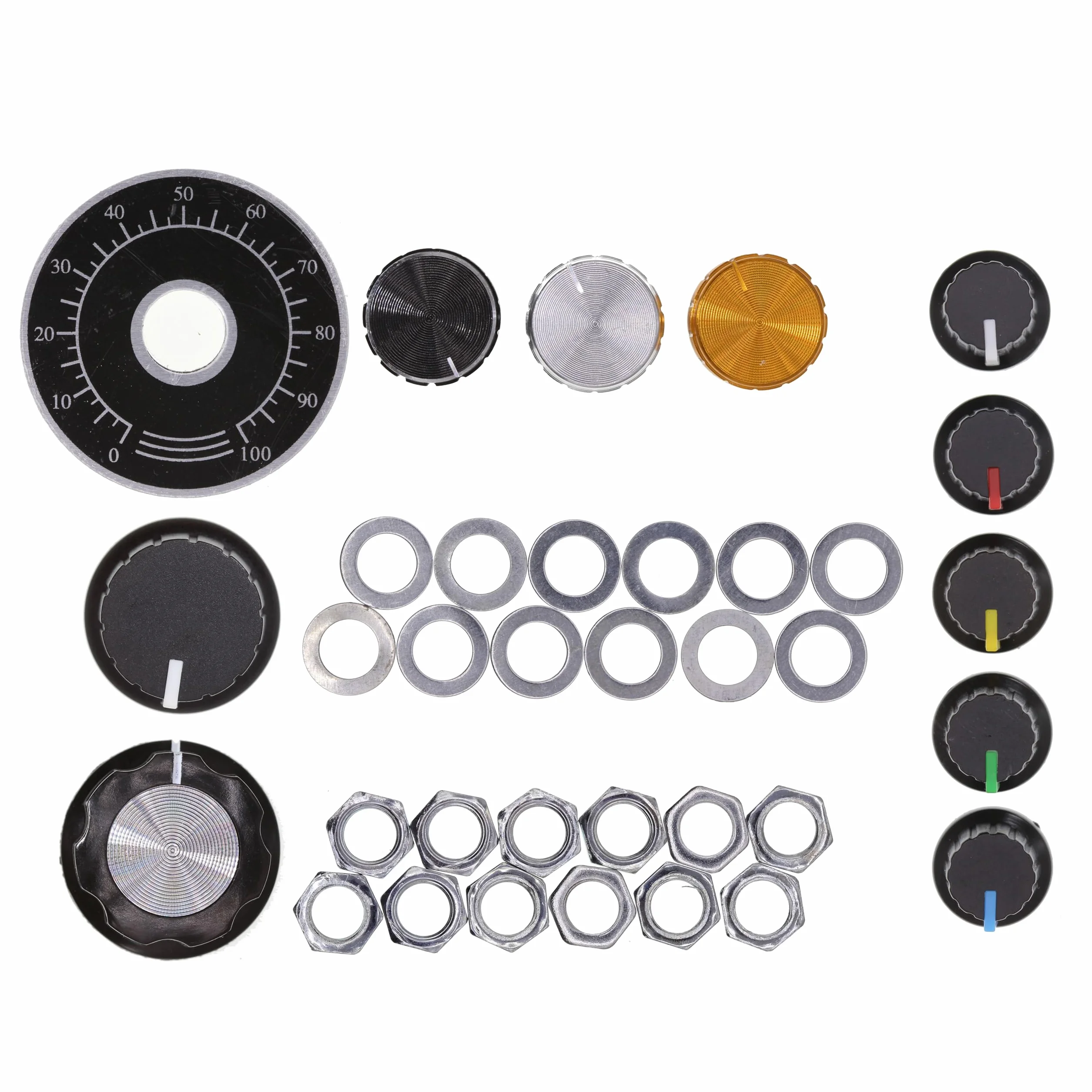 (Confezione di 10) WH148 Potenziometro orizzontale a doppia banda 6 pin B1M 1M Ohm Resistori variabili Albero zigrinato da 15 mm Cappucci manopola in lega di alluminio