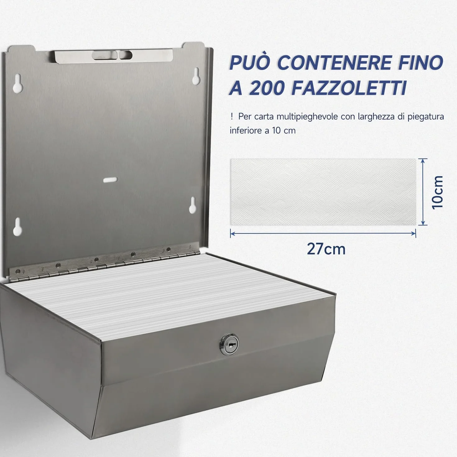 AIKE In Acciaio Inox Dispenser Carta Asciugamani 250 Fogli Montato A Parete per H2 & Z-Fold 27 x 10 cm