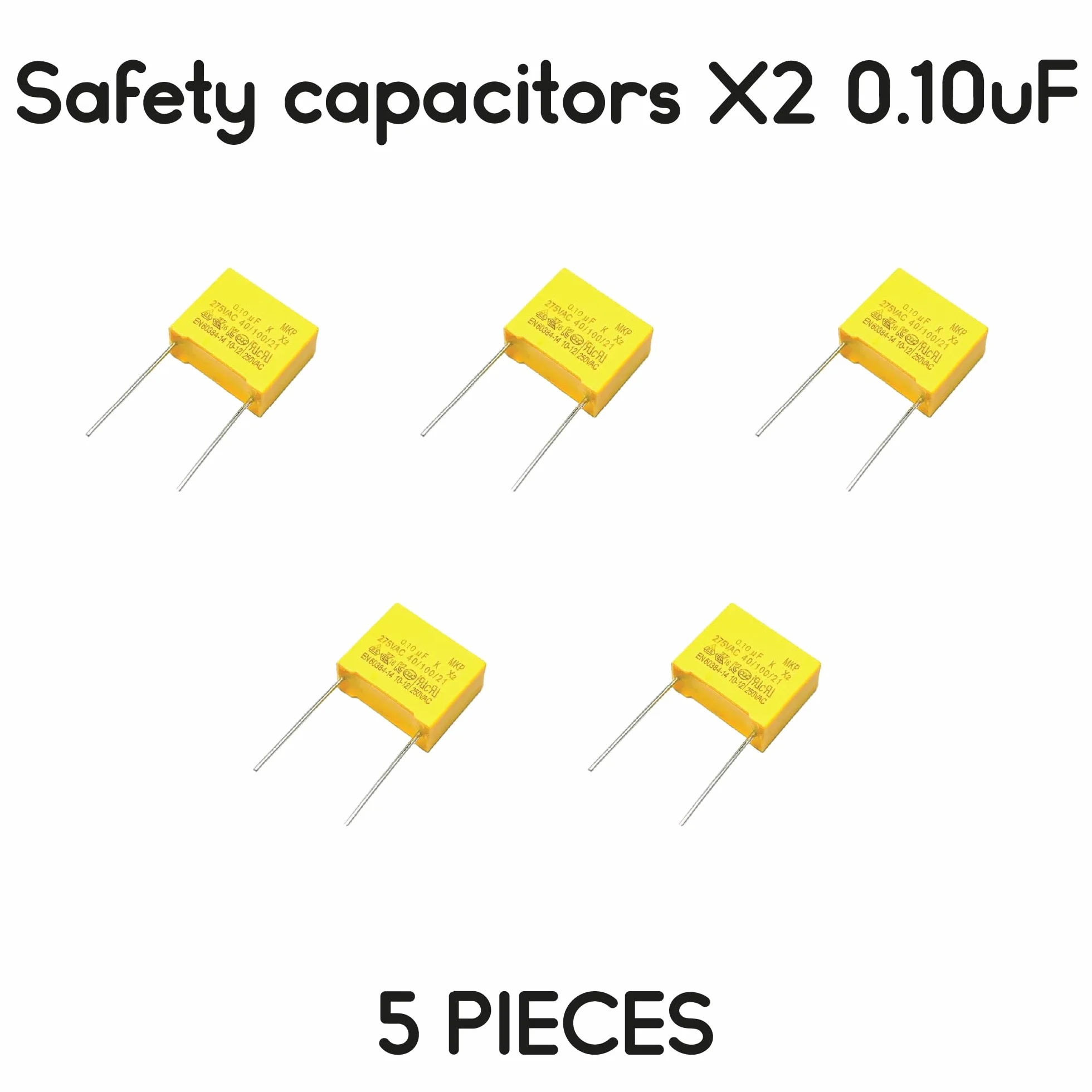 5 PEZZI Condensatori di sicurezza X2 MEX TENTA MKP 0.10uF 100nF 275VAC 10mm giallo grigio