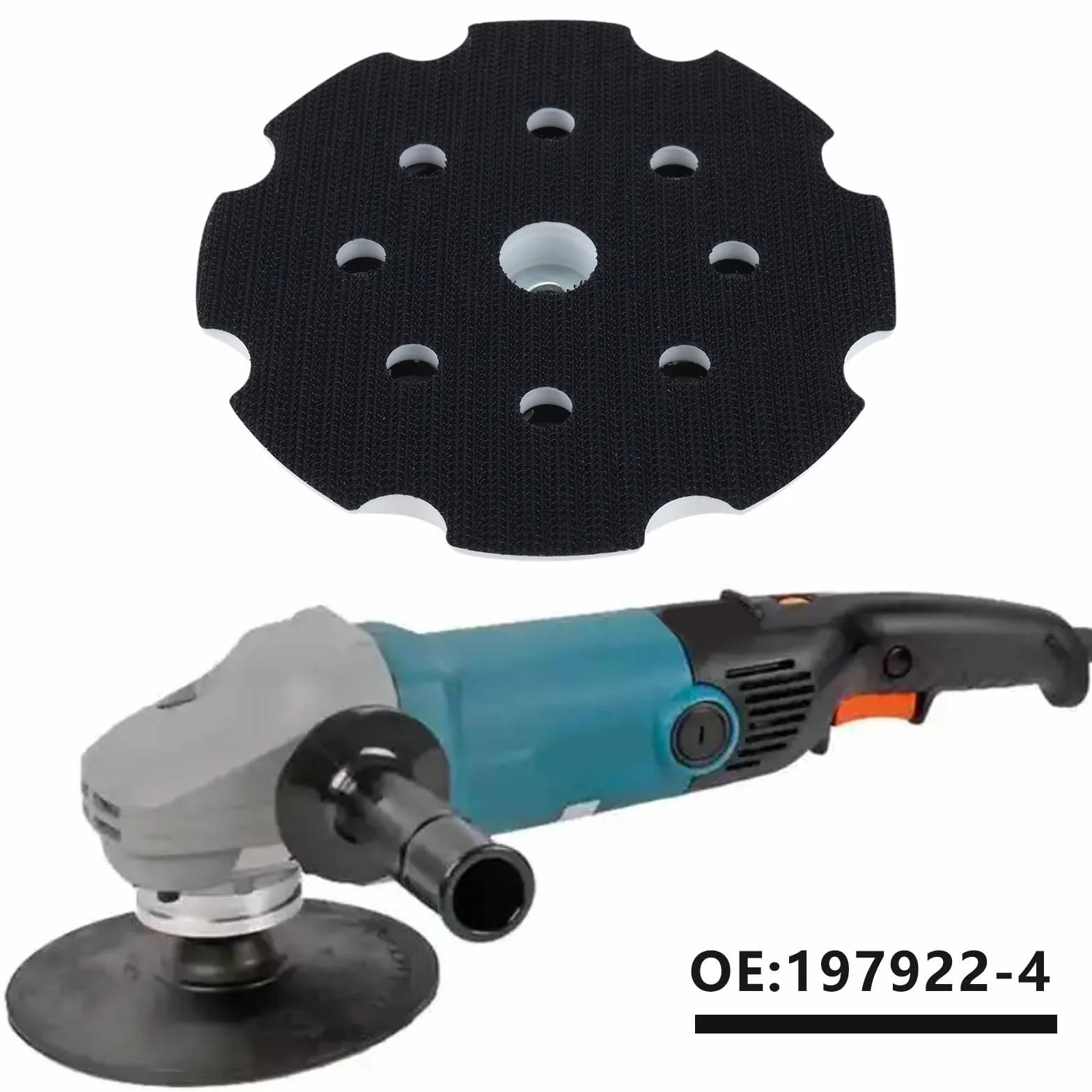 197922-4 - Cuscinetto di ricambio da 125 mm, compatibile con lucidatrice orbitale Makita PO5000C, PO6000C, DPO500Z, DPO600Z, DPO600TKX1, 8 fori