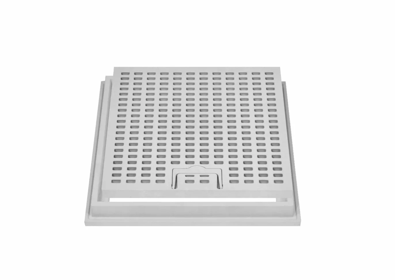 Caditoia griglia chiusino con grigliato e telaio in PP plastica pvc anti UV maniglia e maglia antitacco cm 65x65 esterno telaio 72x72