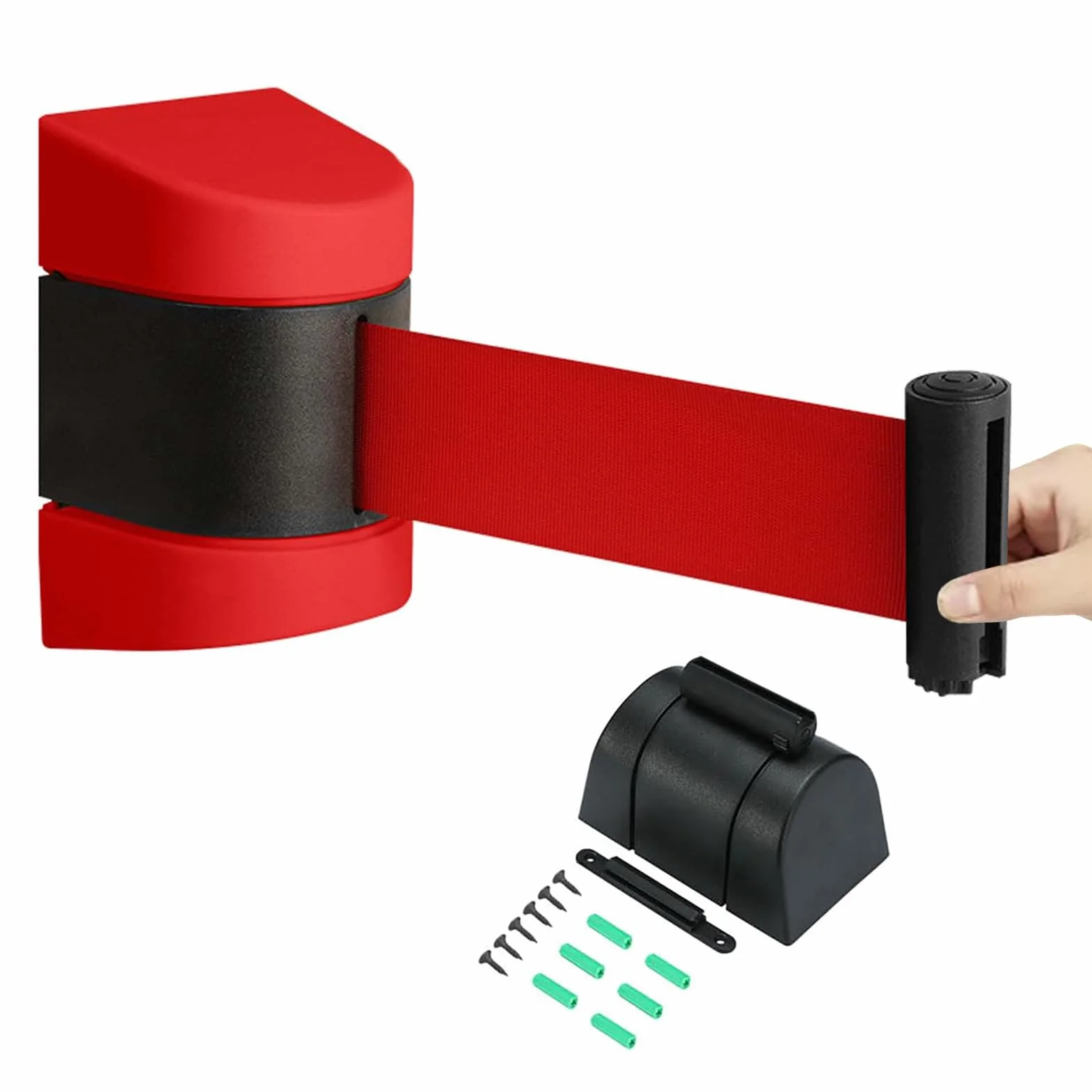 Nastro di barriera retrattile in PVC per uso interno/esterno, per controllo delle code a parete, nastro di isolamento da 10 m, rosso, barriera di sicurezza per la gestione della folla