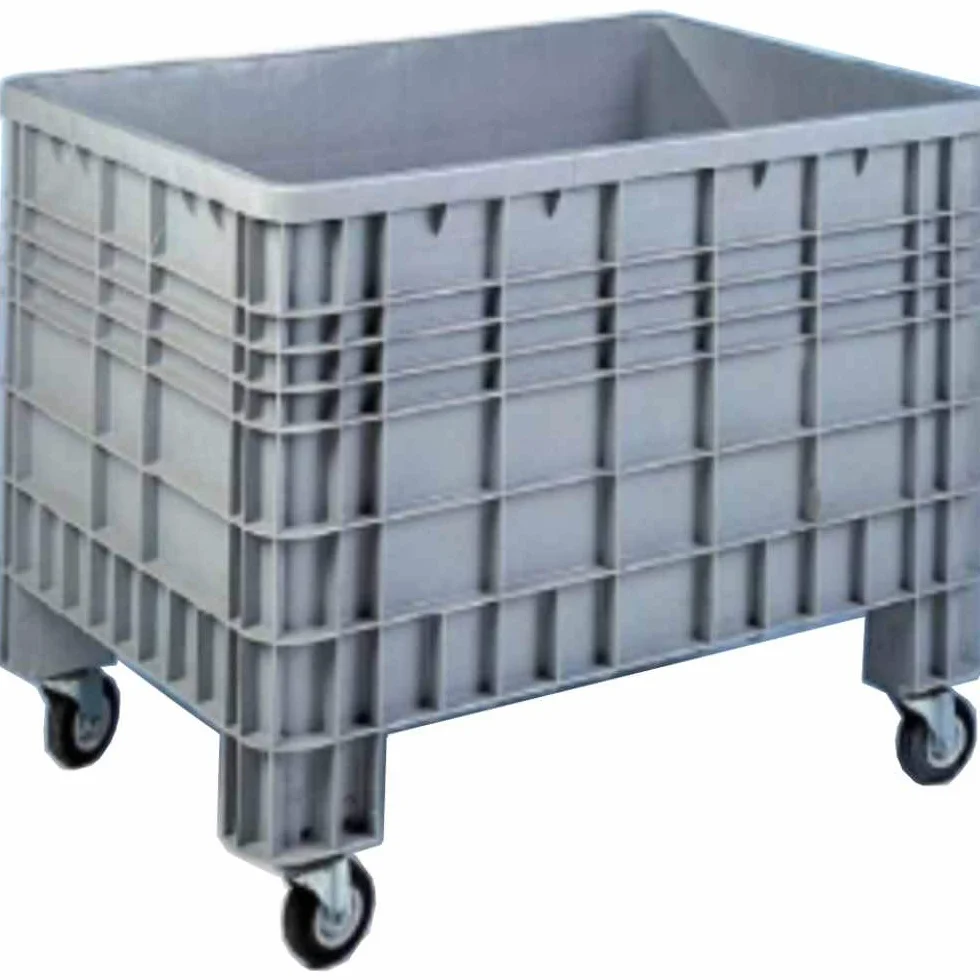 Cassone bins in plastica chiuso con ruote carrello Contenitore sovrapponibile in PHED litri 280 per l'industria leggera dimensioni mm.1000x640xh.770