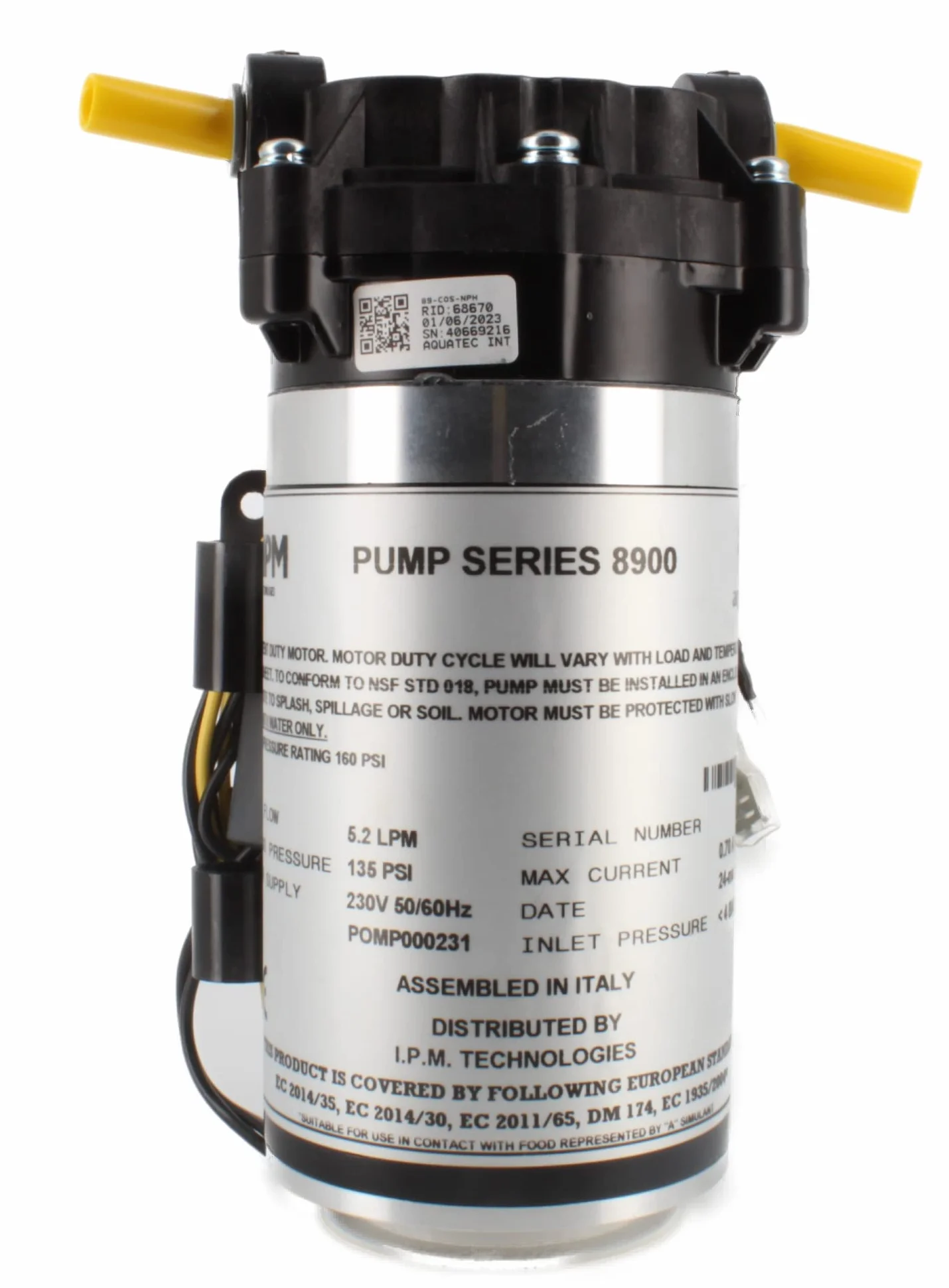 Pompa a Membrana Aquatec CDP 8900 per Osmosi Inversa ed Erogatori Acqua attacco rapido 3/8 Pollici Made in Italy compatibile con la CDP 8800 e CDP 8800N