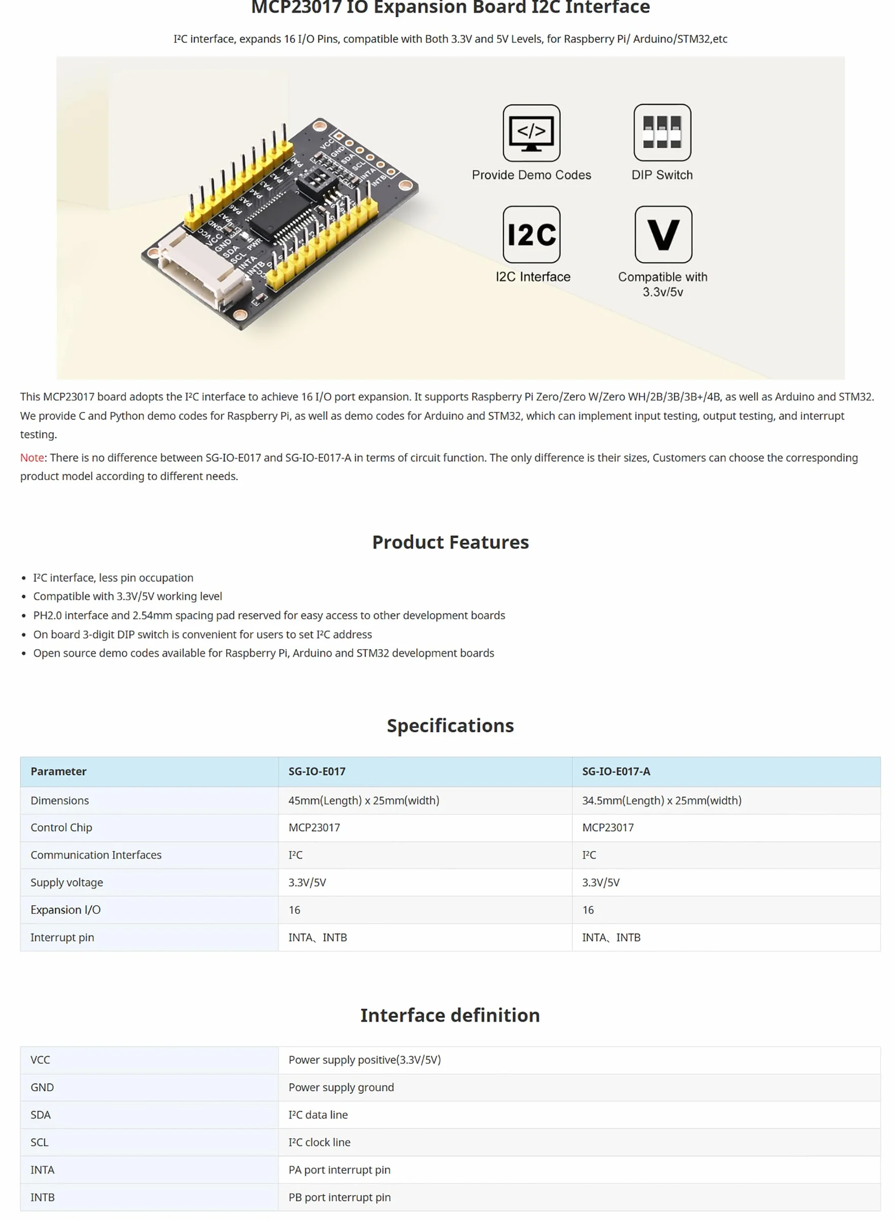 MCP23017 IO Expander Module I2C Interface Expands 16 I/O Pin for Ardui/Stm32/Raspberry Pi Zero W Zero WH 2B 3B 3B + 4B, 3.3V e 5V livelli, 3-Digit DIP Switch