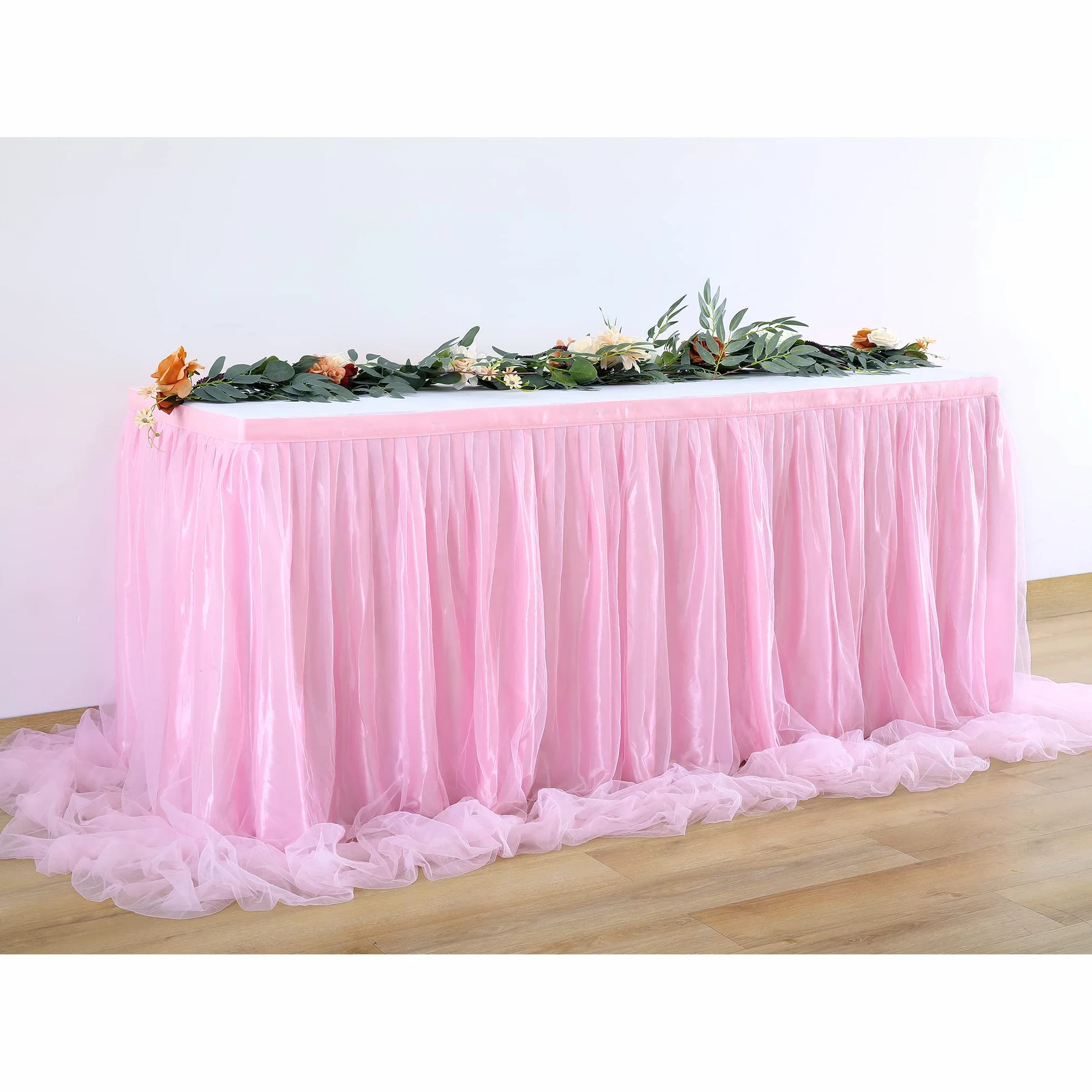 HBBMAGIC gonna da tavolo in tulle rosa baby 275 cm con volant lavabile