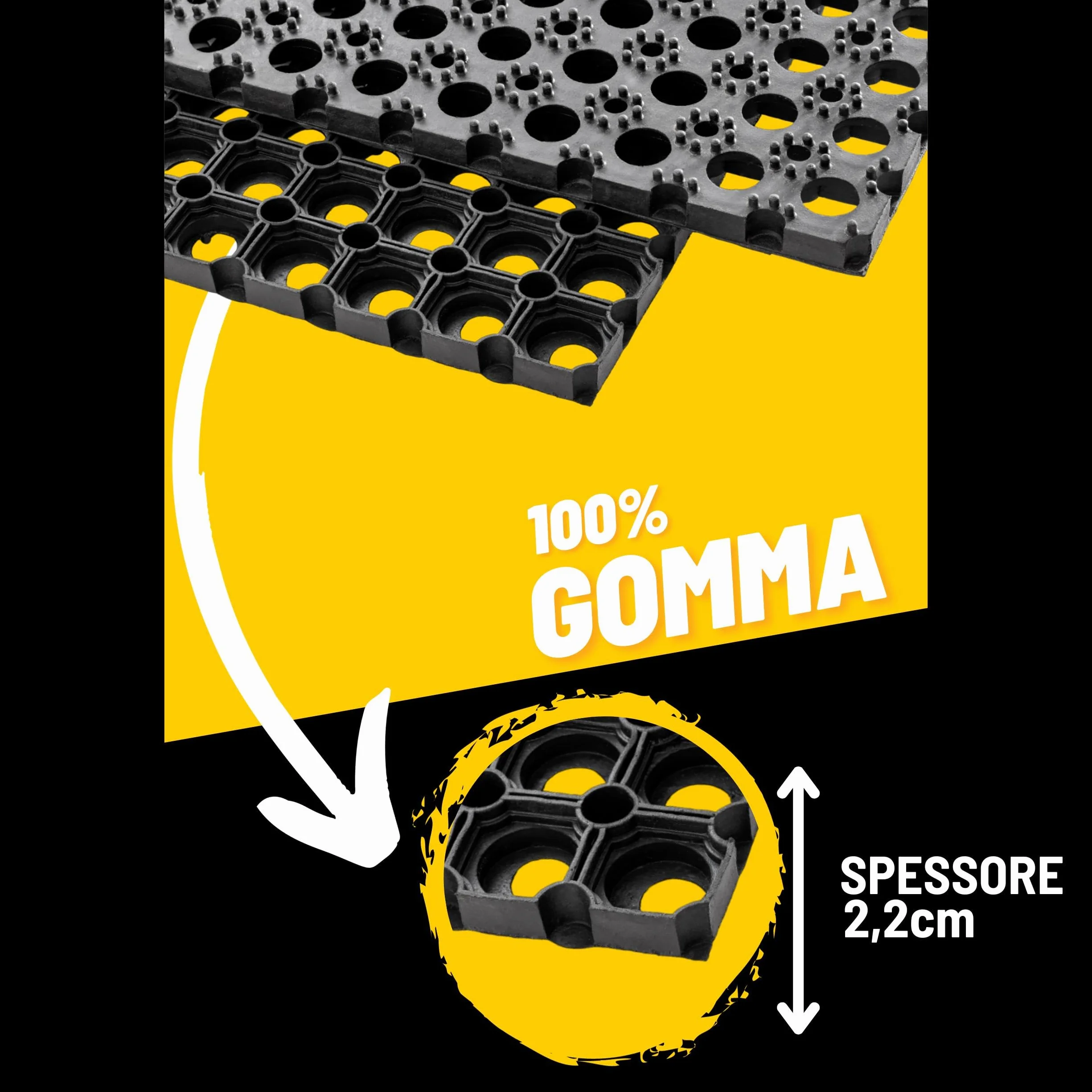 Zerbino Ingresso Esterno 100% Gomma - Zerbino Ingresso Esterno Gomma 60x40 cm Spessore 2,2 cm - Zerbino da Esterno Antipioggia - Tappeto Pulisci Scarpe da Esterno Nero