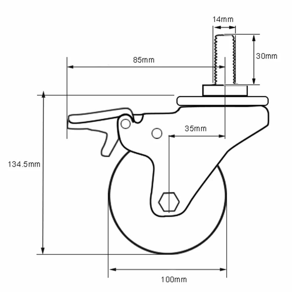 4 Ruote Per Carichi Pesanti M14 Filetto M16 Ruote Con Gambo Gomma Da Cancellare Silenzioso Universale Perno 400kg Carrello Industriale Ruota Di Trasporto Con Freno Carrozza Ristorante Mobilia -Vite