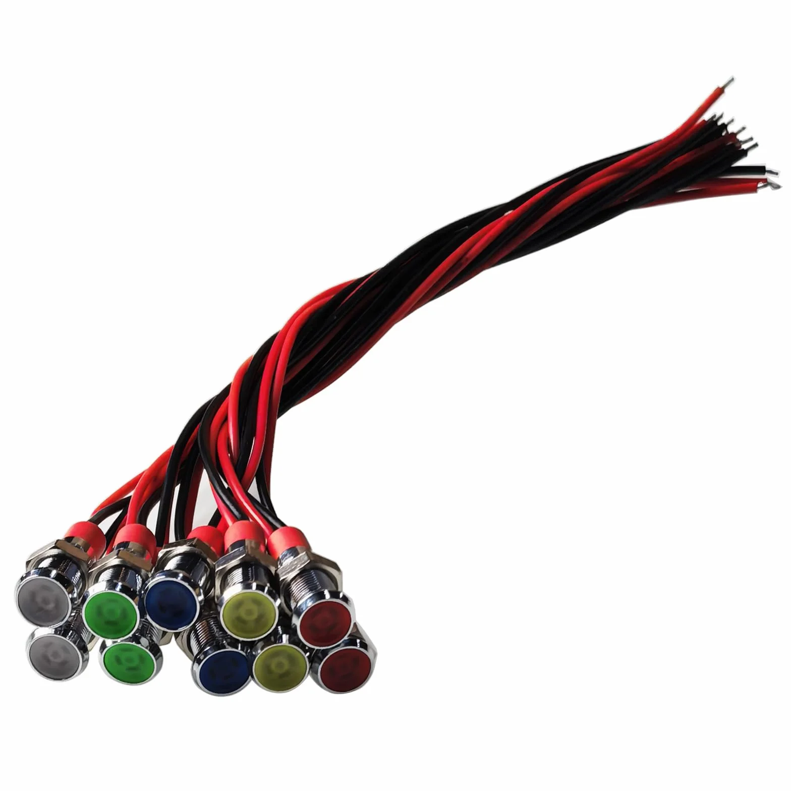 GTIWUNG 10 Pezzi 6mm Indicatore Luminoso Set 12V Luce di Segnalazione in Metallo Impermeabile Indicatori Luminosi a LED Pannello Metallico Testa Piatta con Fili, 5 Colori, 2 di Diascuno