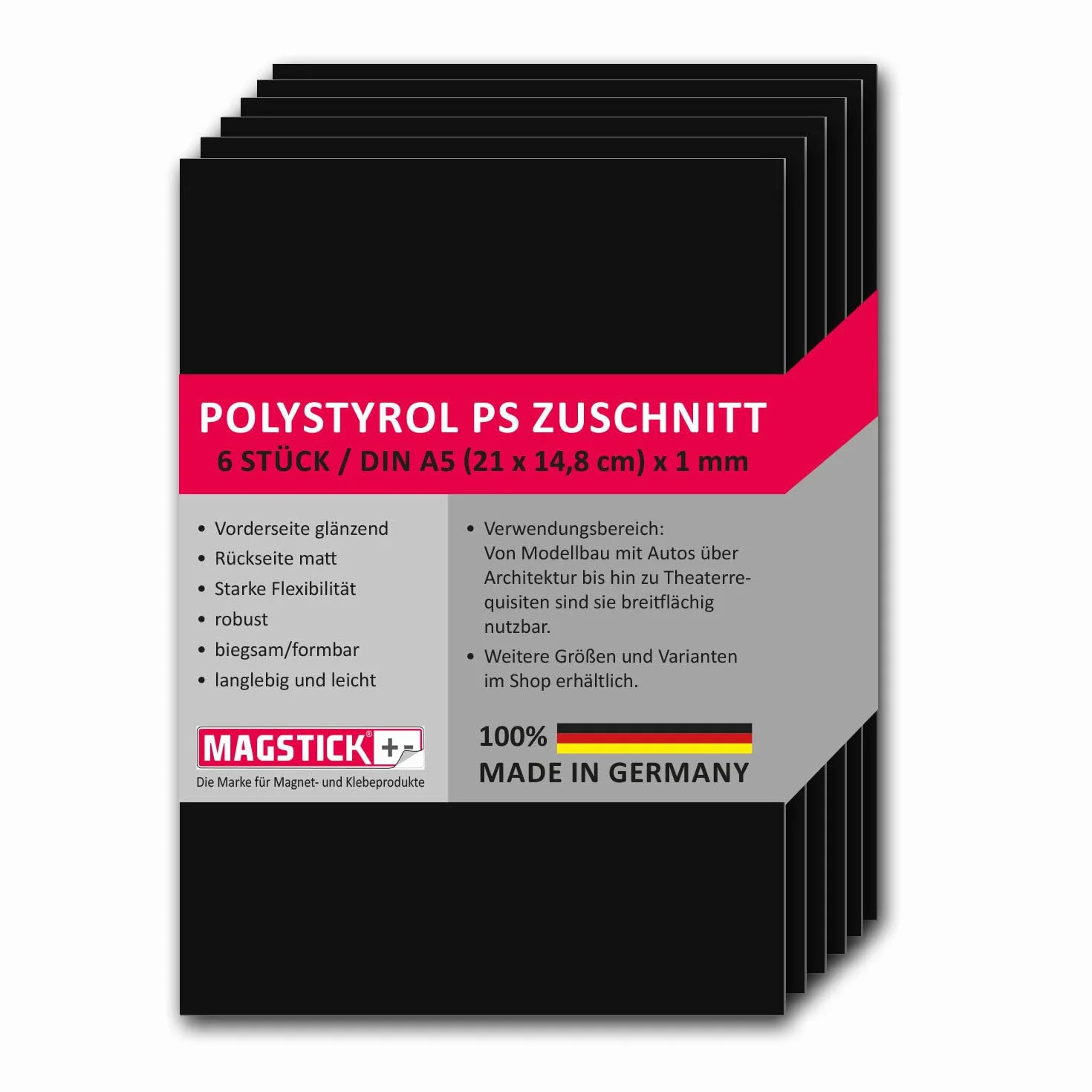Set da 6 lastre in polistirene Nero I DIN A5 lastre rigide in plastica PS Ritagli I 14,8 x 21 cm I modellismo architettura I mag273