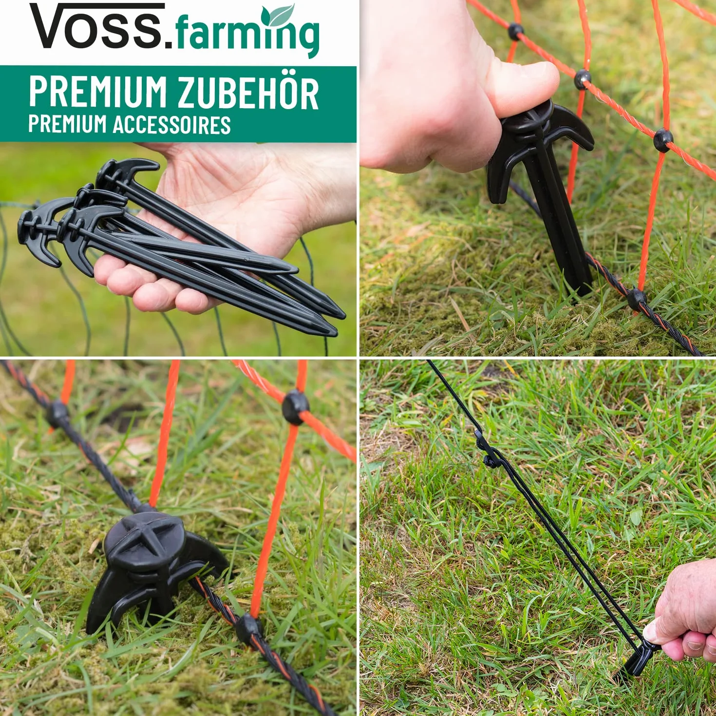VOSS.farming Rete per pollame, per recinzioni elettrificabili farmNET+ 50 m, Altezza 112 cm, a Punta Doppia, 20 Pali, Colore Arancione