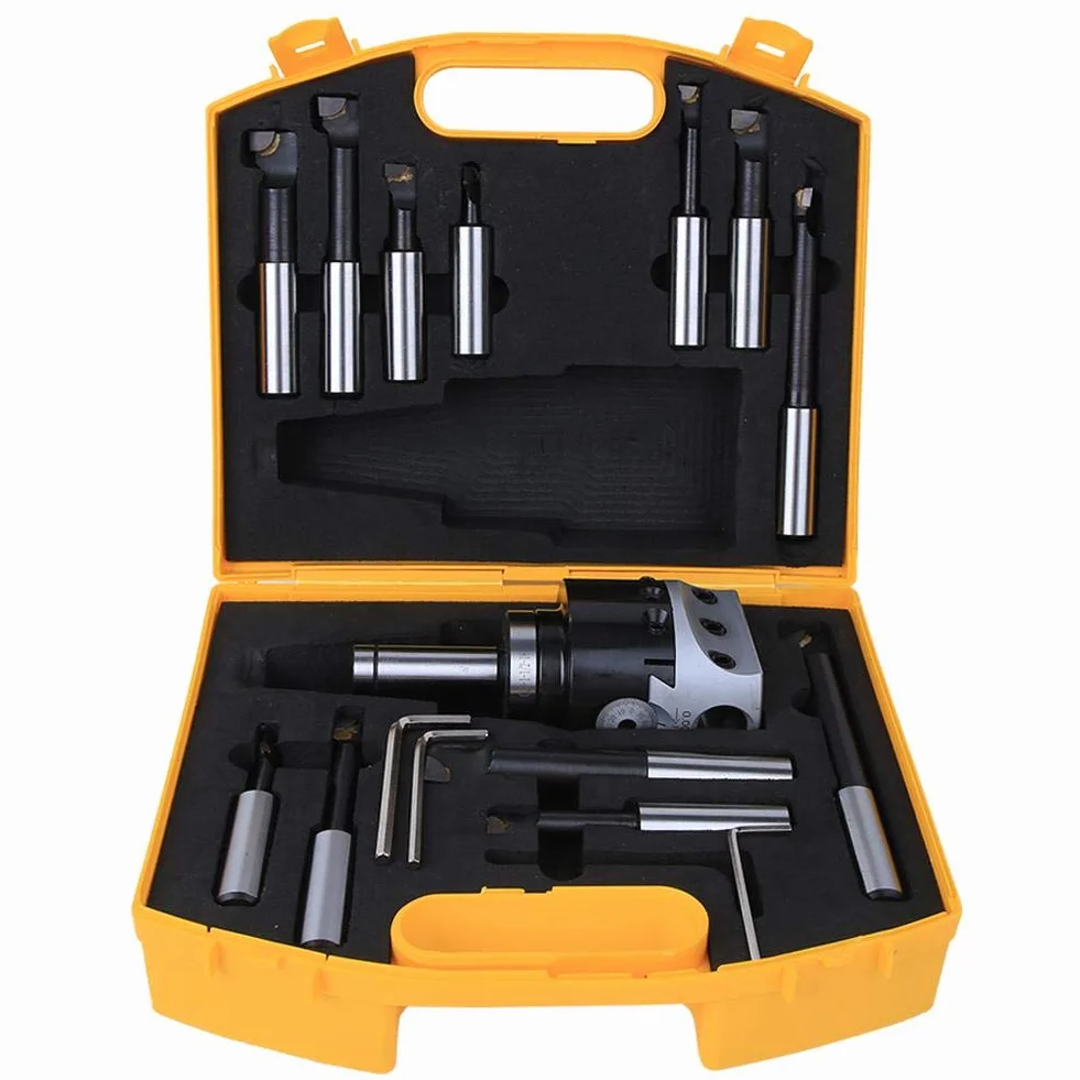 Set di Teste per alesare 75 mm, Kit di Utensili per alesatura 12 Pezzi, Set di taglierini per Testa per alesare F1-18 40CR con Scatola di immagazzinaggio, Kit di Utensili per fresatura CNC ad al