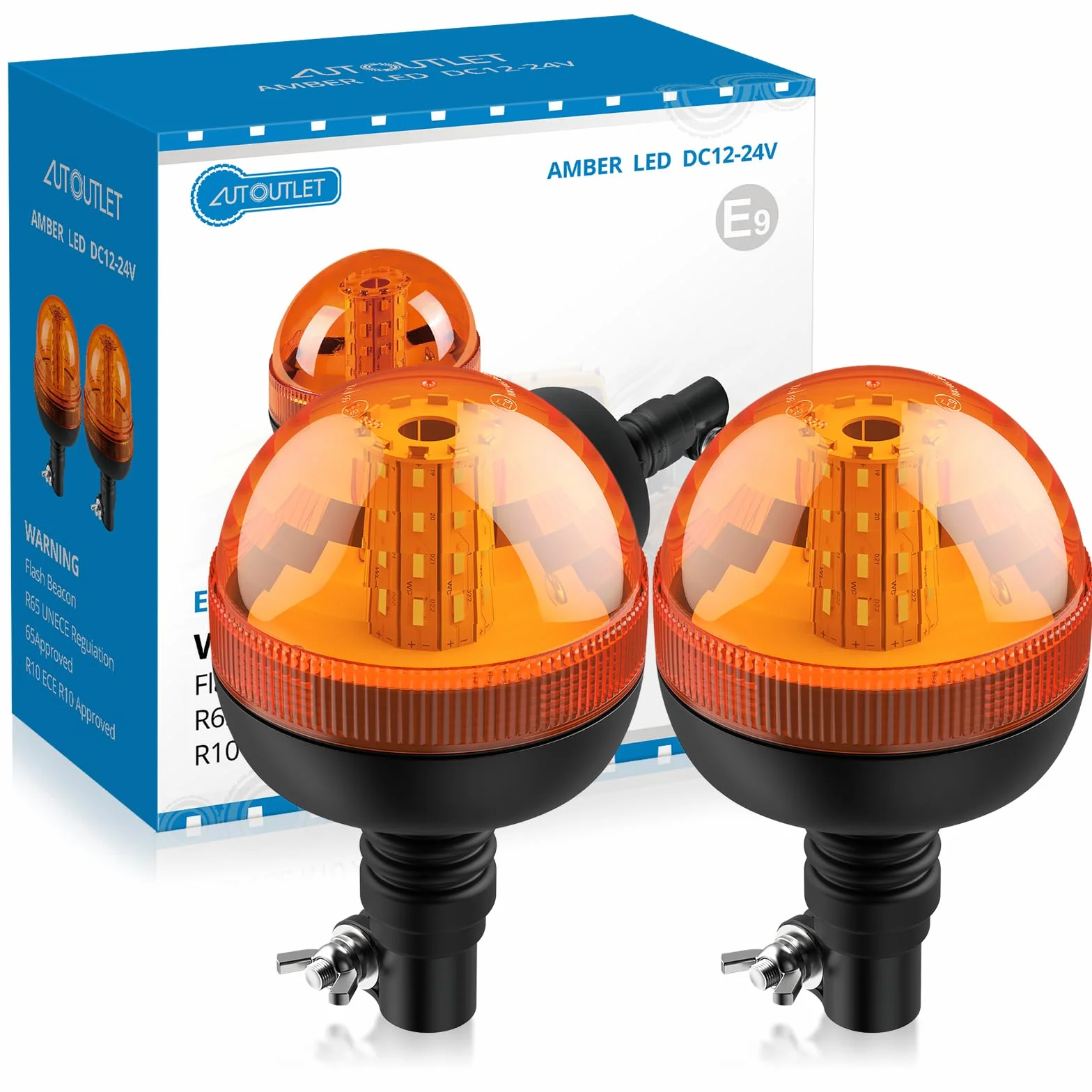 AUTOUTLET 2 Pezzi 40 LED Luce Lampeggiante Rotante Ambra 12V/24V,Luce Stroboscopica per Auto con 3 Modalità di Lampeggio, Impermeabile,E9,per Camion Trattore e Rimorchio