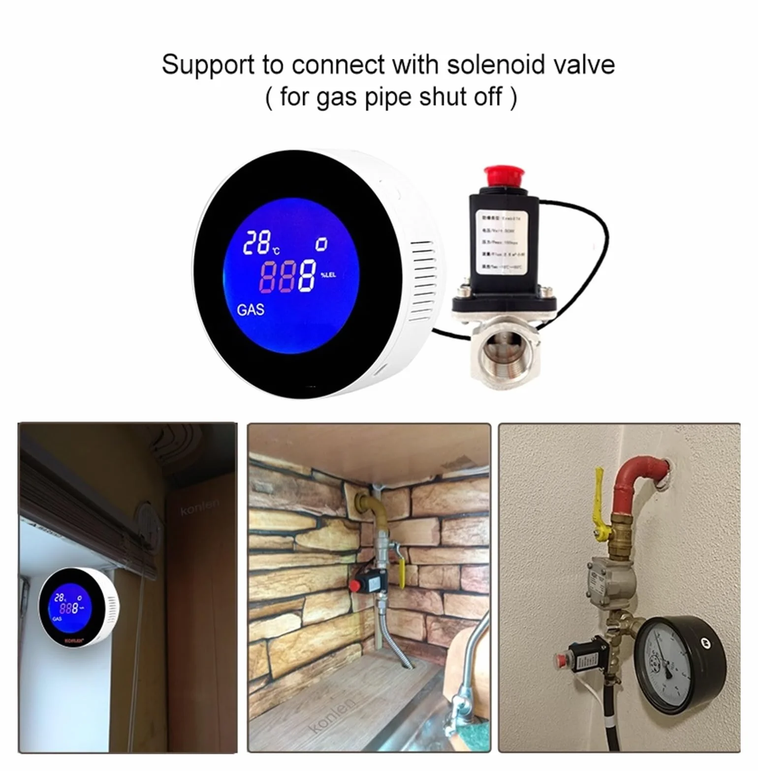 Rilevatore di gas naturale WIFI con elettrovalvola elettrica Controllo intelligente automatico Spegnimento sensore di allarme perdite di metano CH4 Rilevatore Gas(With V15GC Valve)