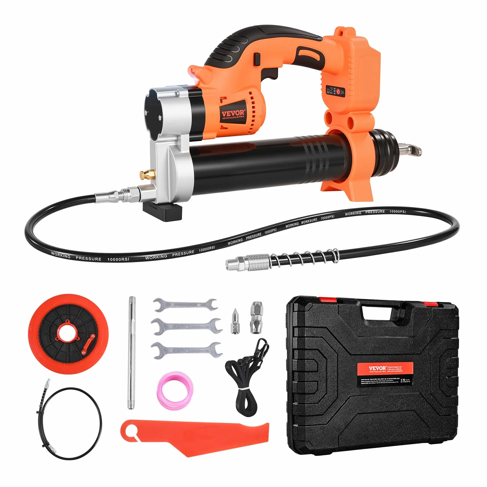 VEVOR Ingrassatore a Batteria Senza Fili, Pressione Massima di 55 MPa Ingrassatore Elettrica con Luce LED e Tubo, Batteria da 20 V e Grilletti a velocità Variabile, per Lubrificare Veicoli o Macchine