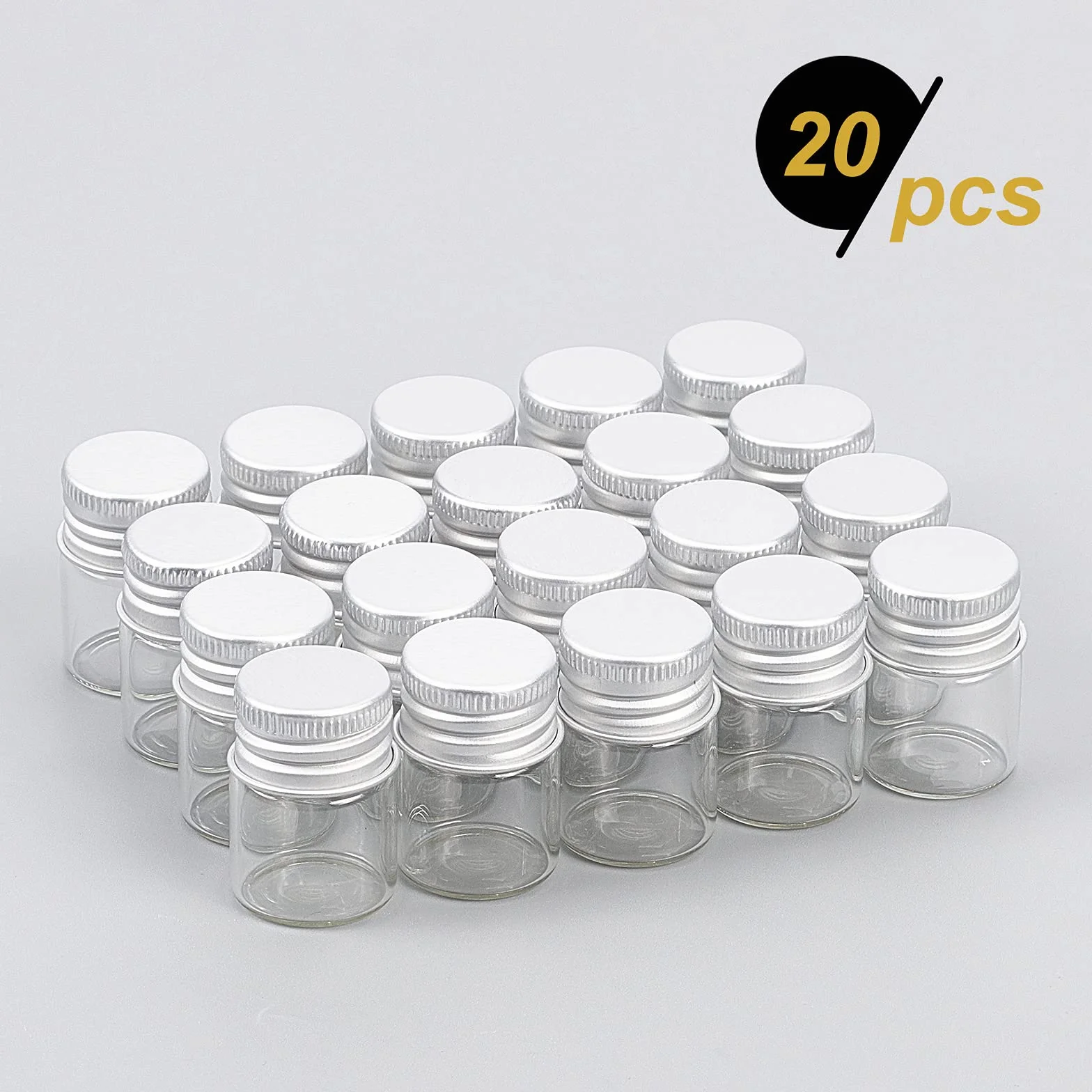 BENECREAT 20 pz Bottiglie di Vetro Sgillate da 5 ml con Tappo A Vite In Alluminio, Flacone Campione Liquido Trasparente per Flacone Messaggio, Bottiglia Dei Desideri