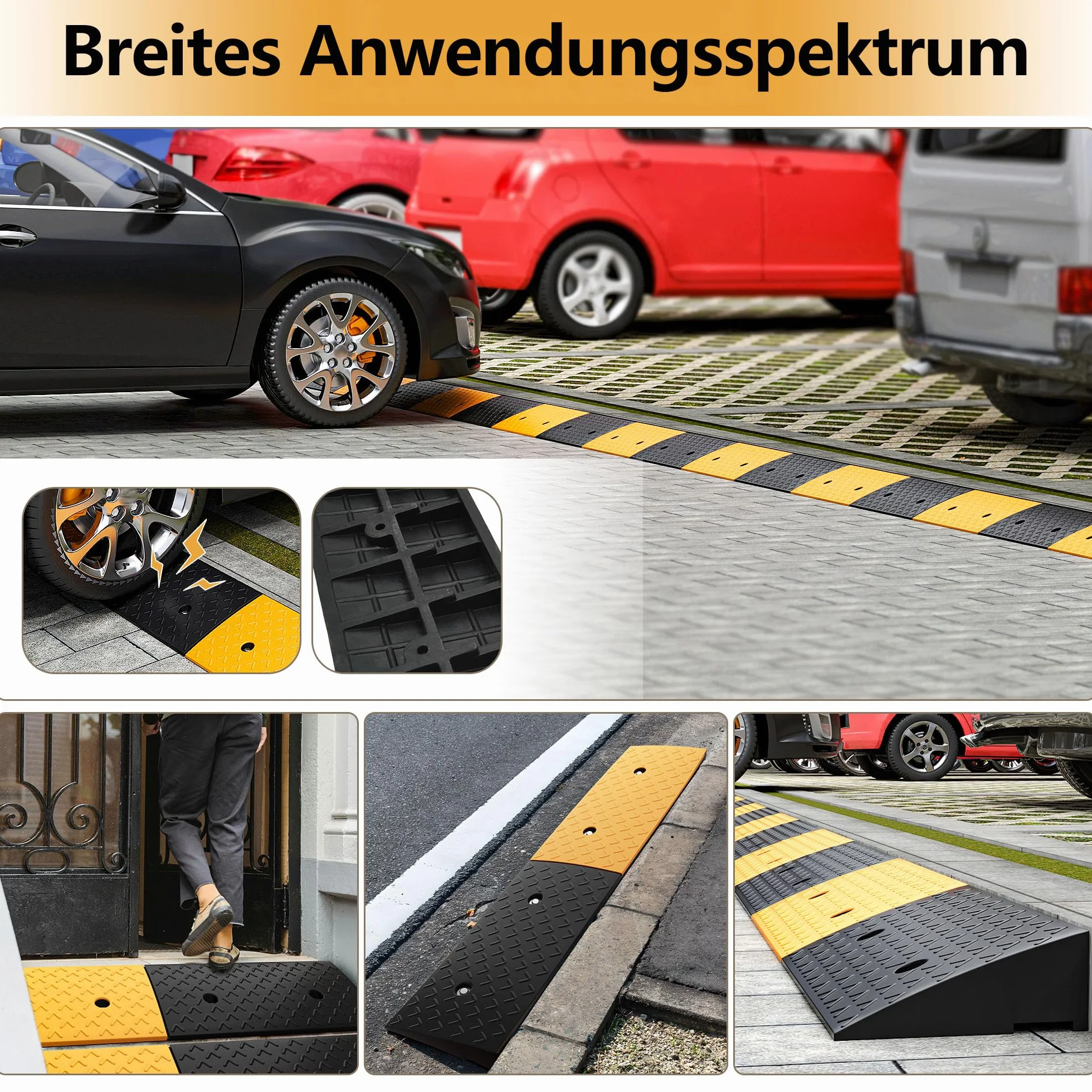 uyoyous Rampa per Bordstein Bordsteinkantenrampe Auffahrtrampe 10 cm in gomma Autorampe Schwellenrampe Türschwellenrampe, Rampe in gomma per Auto, Bicicletta, Moto, Marciapiede, 100 x 25 x 10 cm